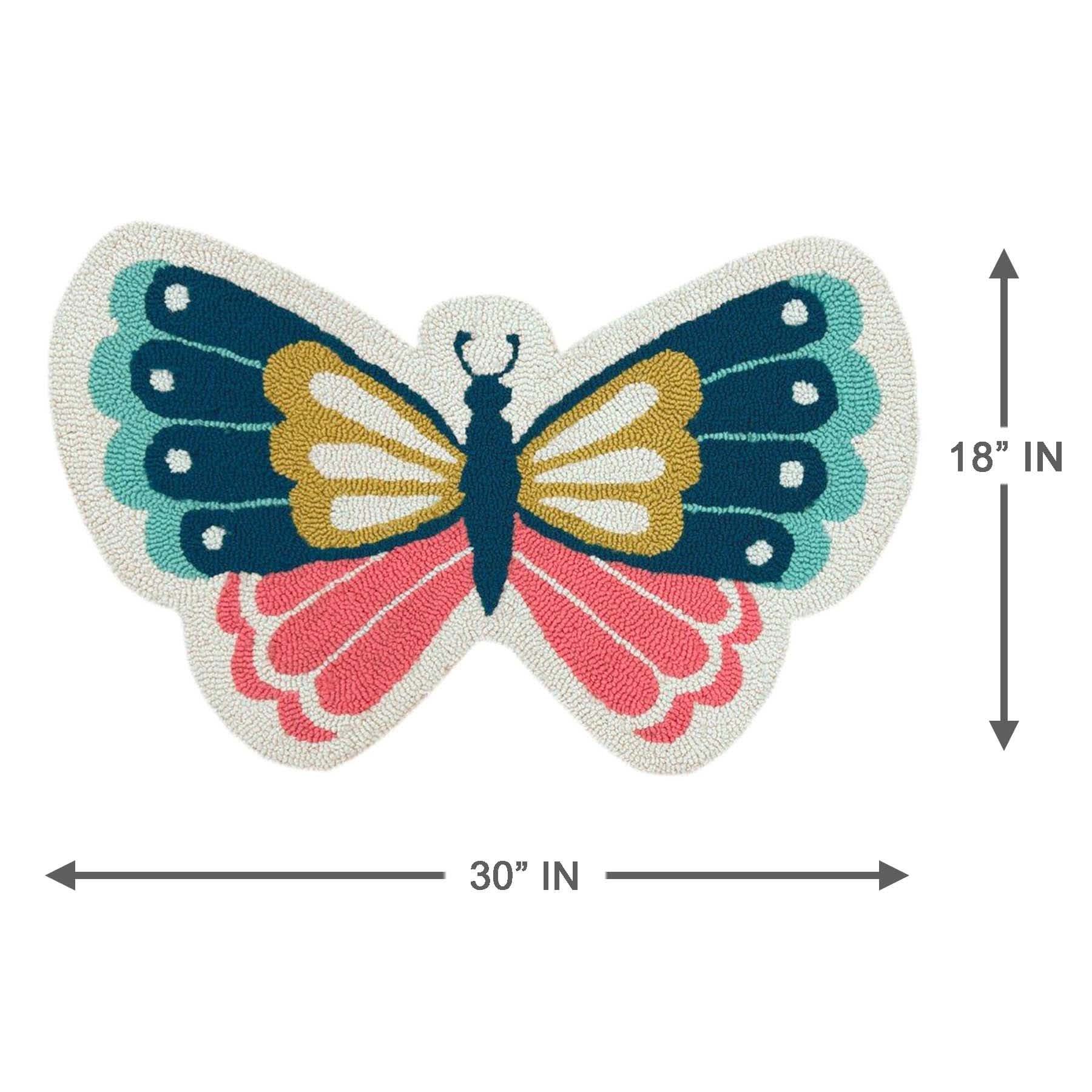 Multi-Colored Butterfly Shaped Hook Tufted Outdoor Accent Rug, 18x30