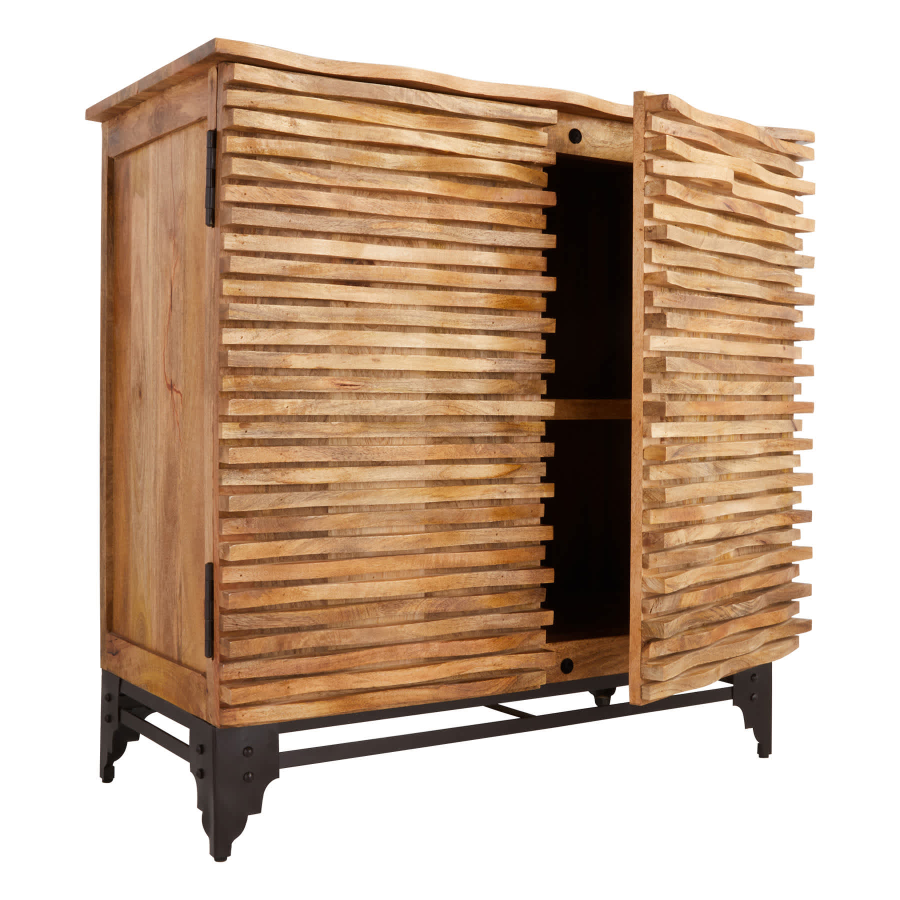 Wave Wooden Cabinet, Natural Mango Wood Finish
