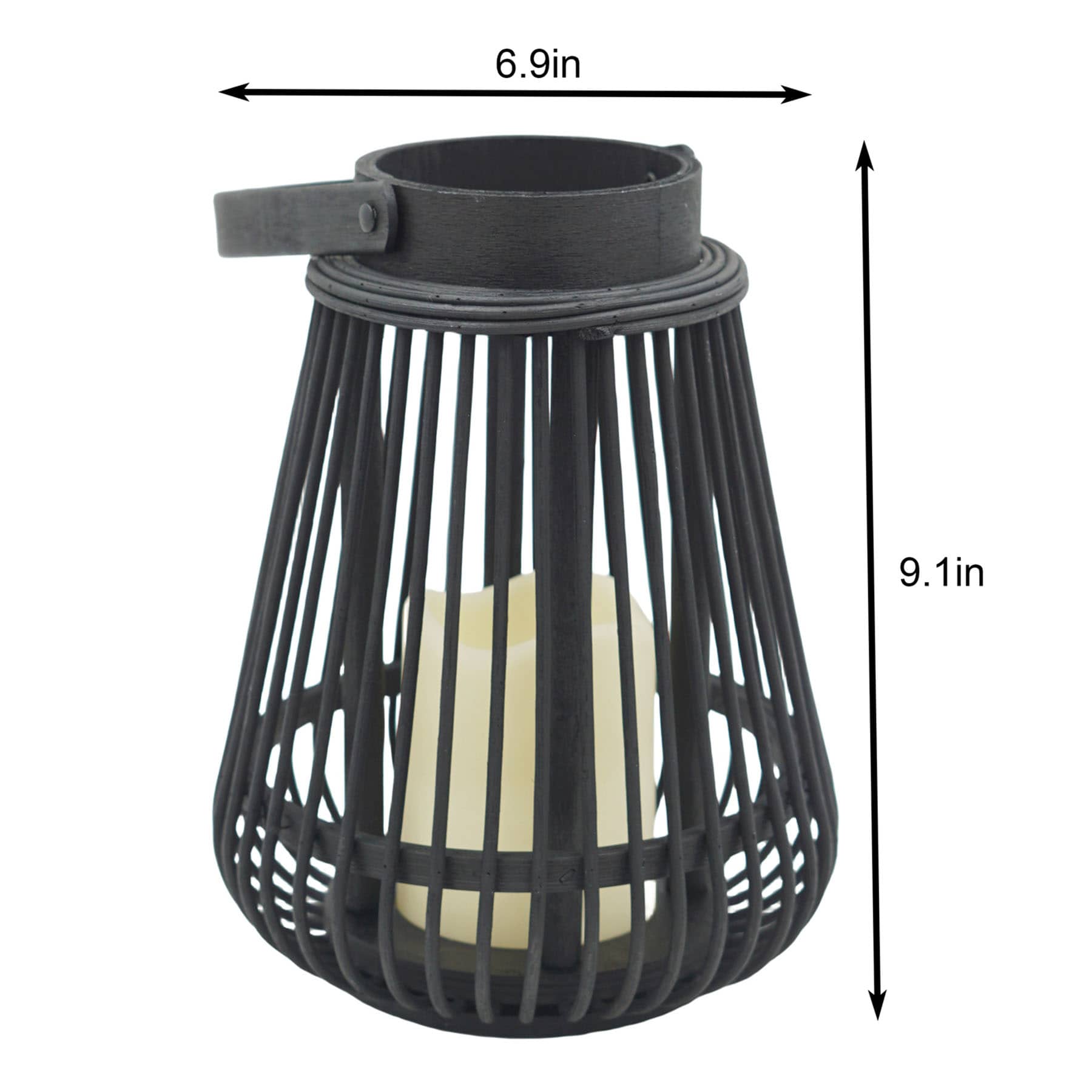 Black LED Rattan Lantern, 7x9
