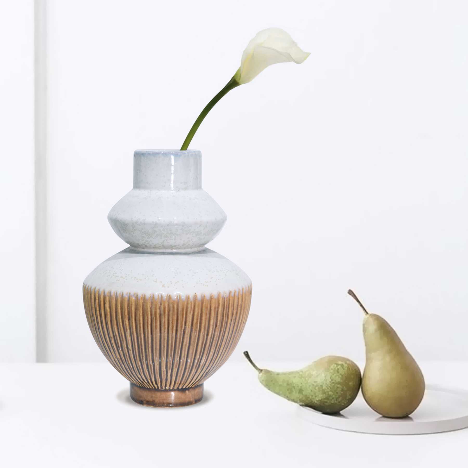 Cream & Brown Ceramic Decorative Vase, 11"