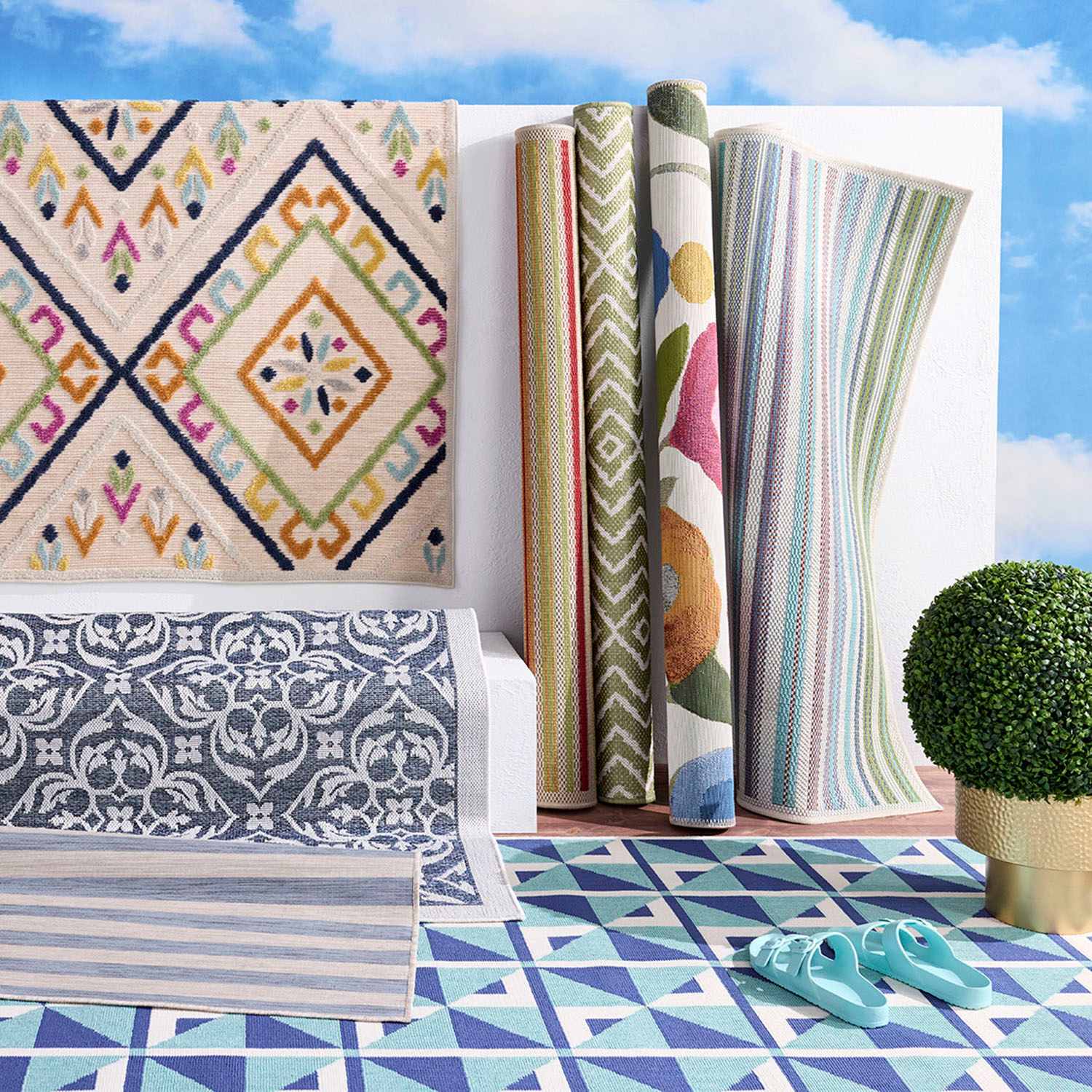 (E309) Scope Multicolor Striped Woven Indoor & Outdoor Area Rug, 5x7
