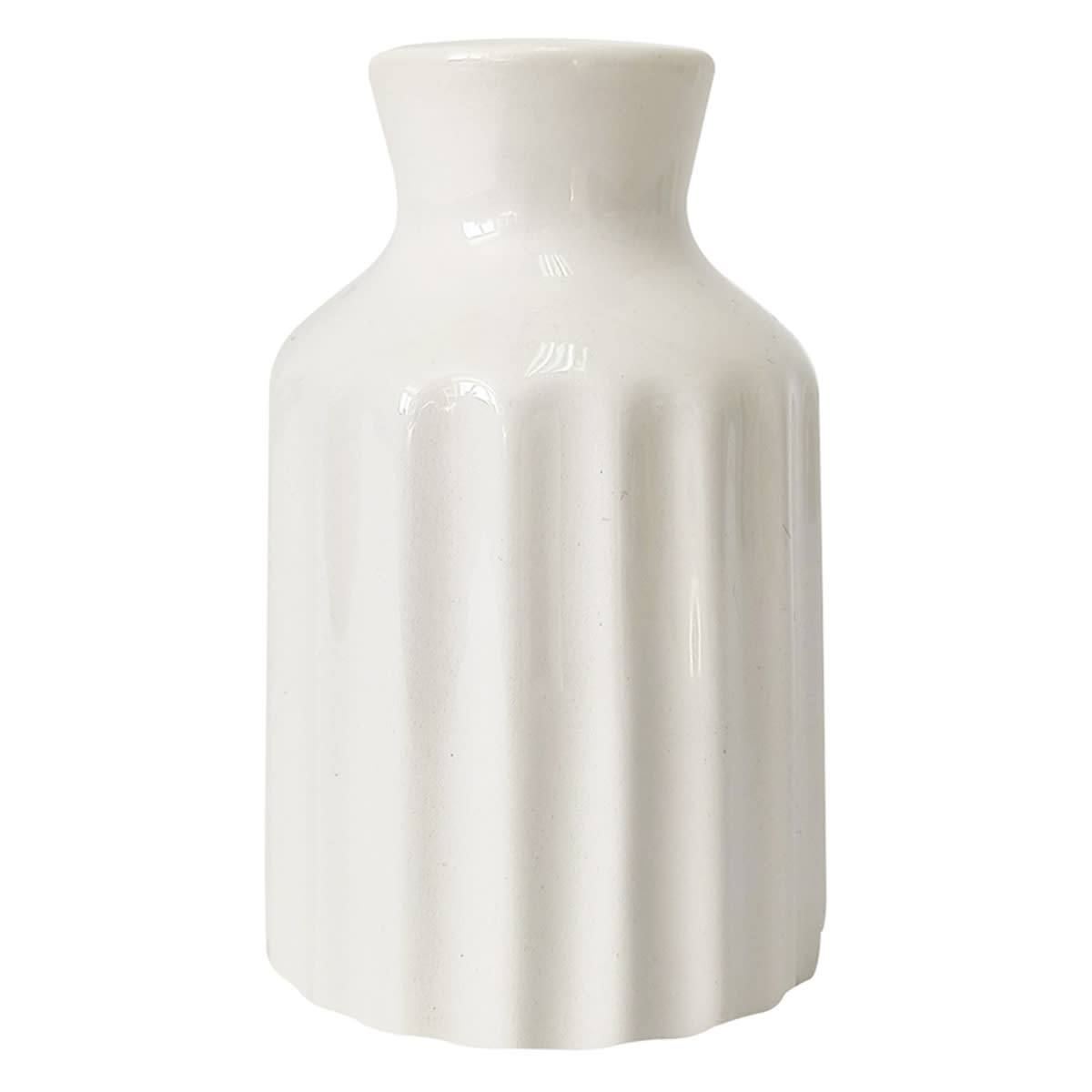White Fluted Ceramic Bud Vase, 4"