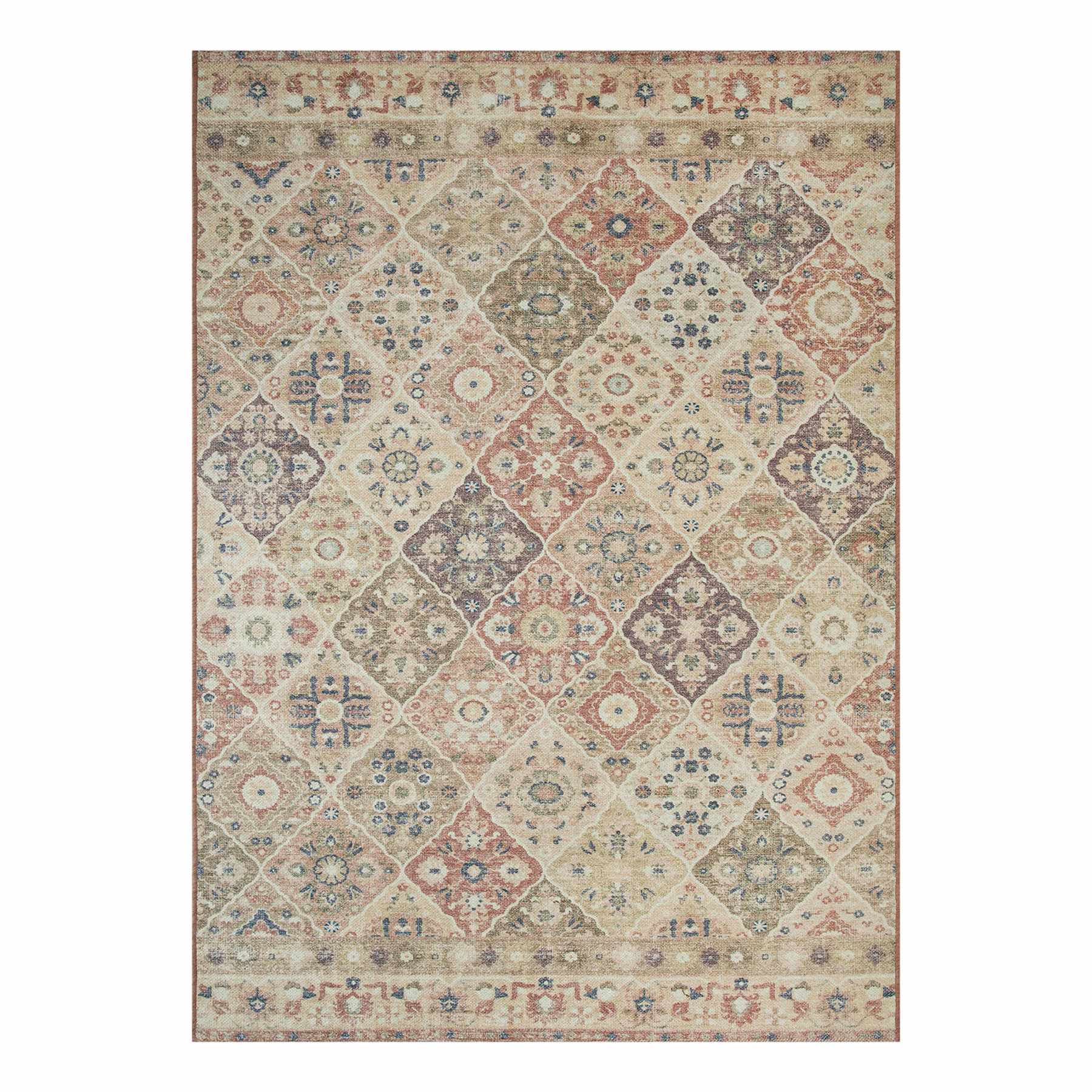 (B898) Spice Medallion Washable Area Rug, 5x7