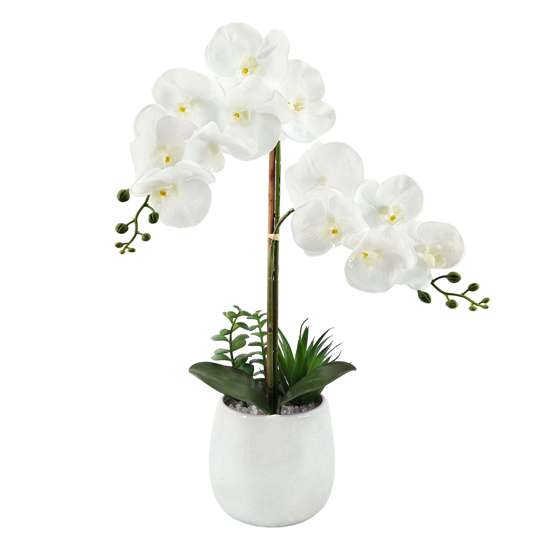 White Orchid Flower with Ceramic Planter, 23"
