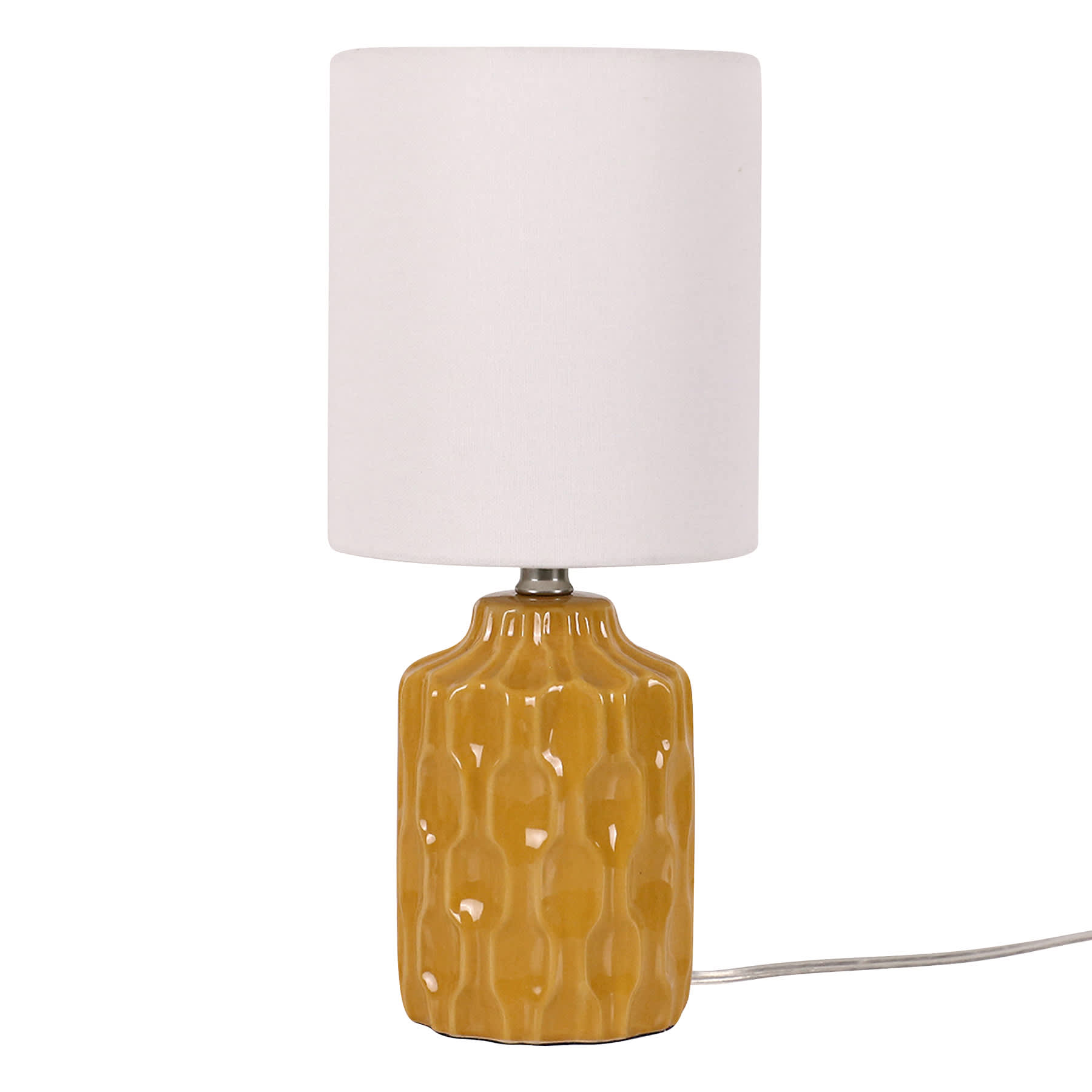 Honeybloom Yellow Groove Ceramic Mini Table Lamp with Shade, 13"
