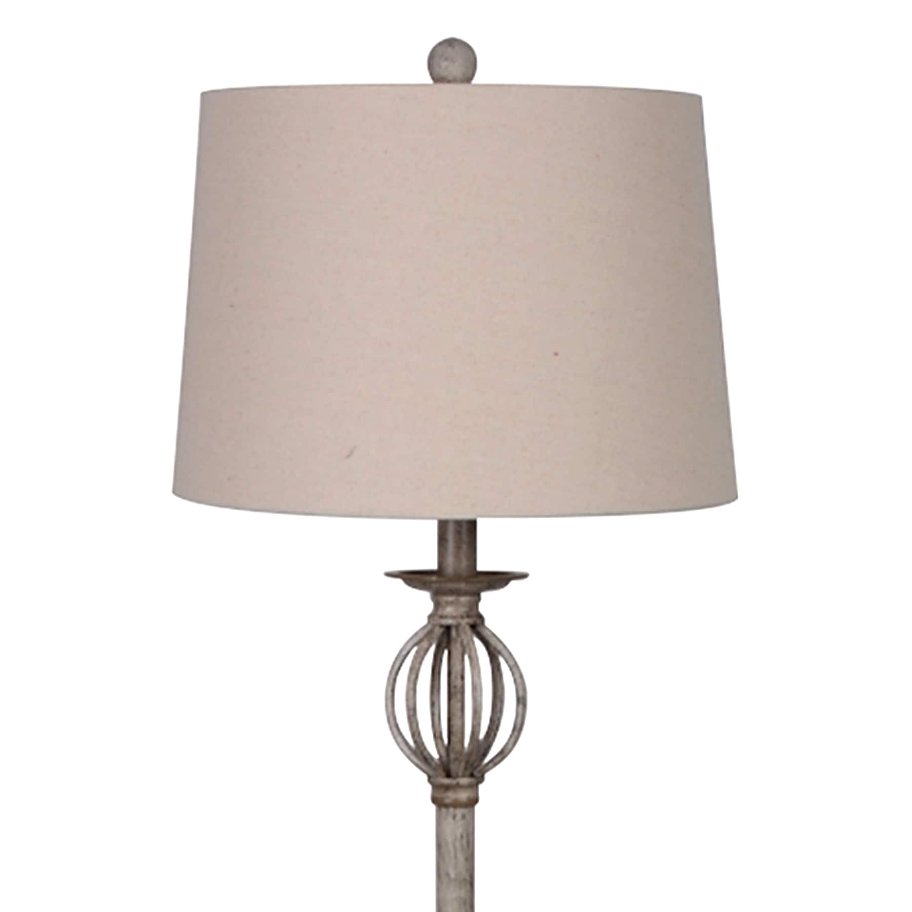 Antique Brown Spindle Metal Floor Lamp with Natural Fabric Drum Shade, 60"