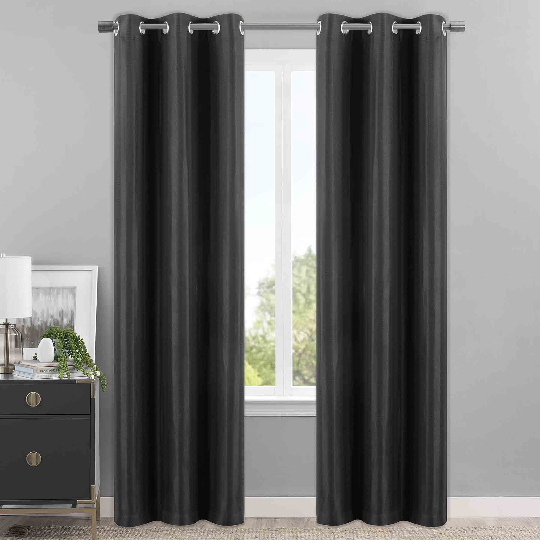Honeybloom Sedgwick Black Blackout Curtain Panel, 84"