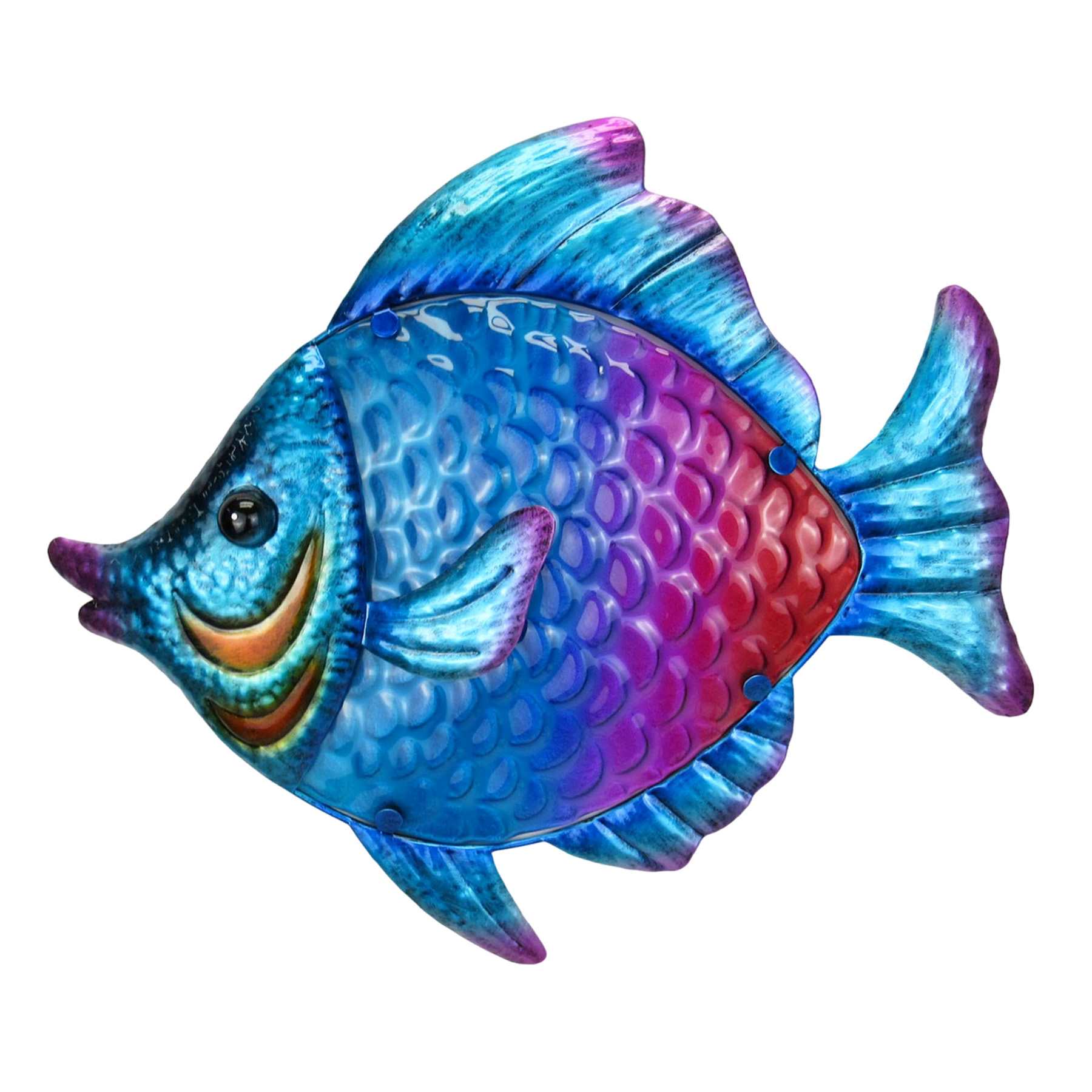Blue Fish Metal Glass Outdoor Wall Decor, 13"