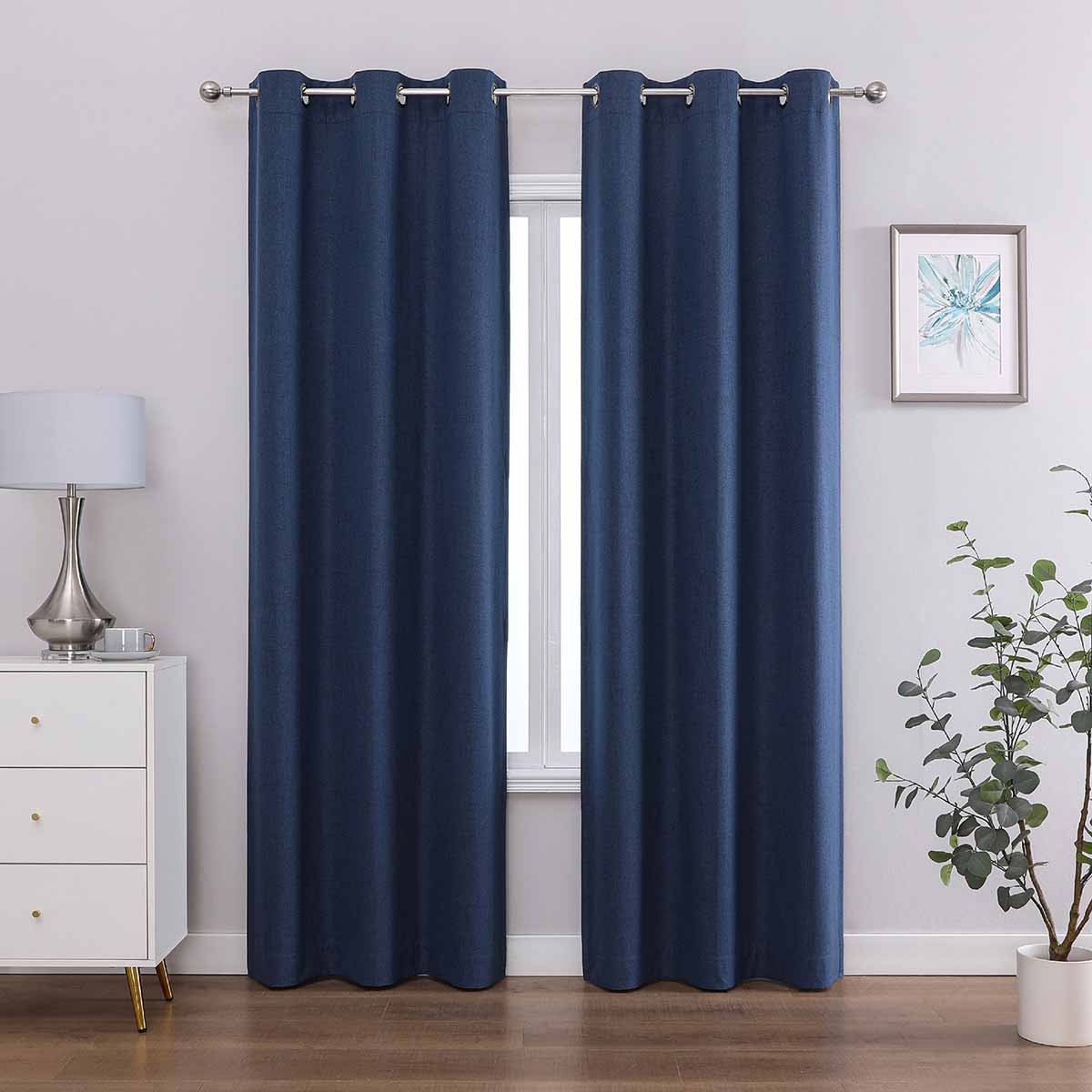 2-Pack Navy Blue Magnetic Closure Blackout Curtain Panels, 84"