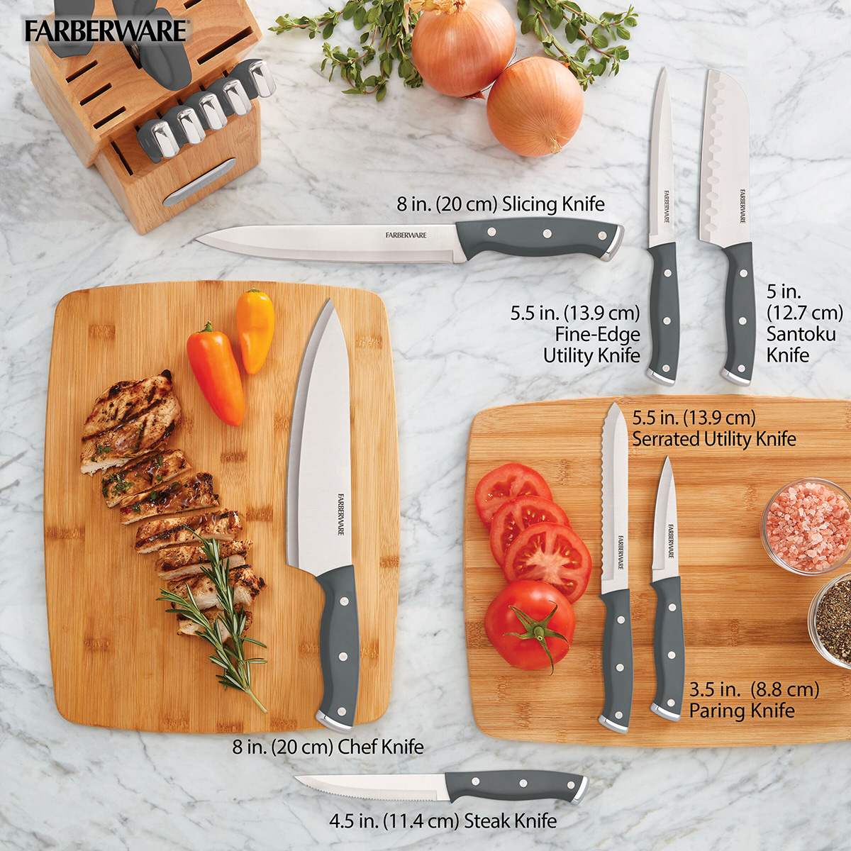 Farberware 15-Piece Cutlery Block Set, Grey