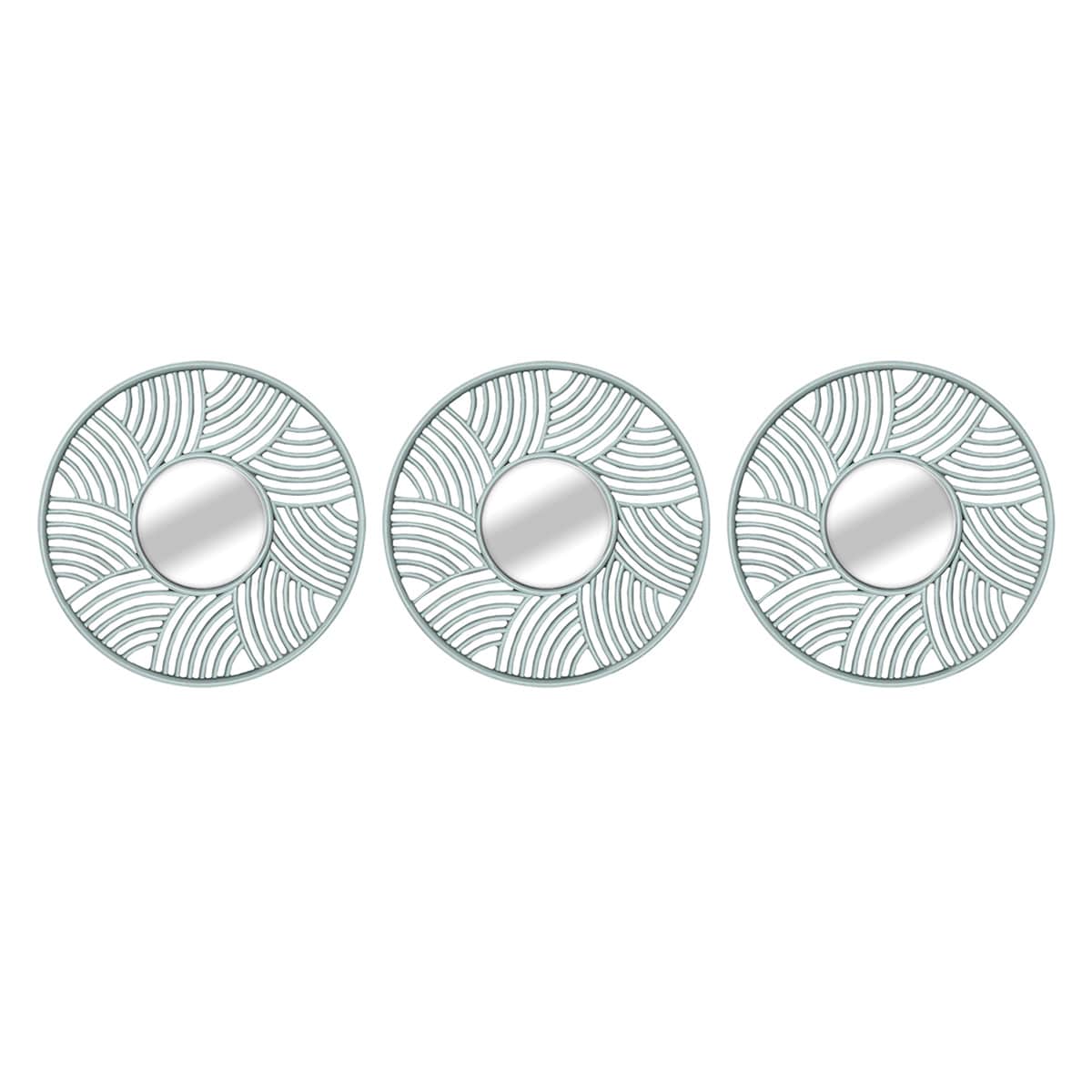 3-Piece Set Round Mirrors with Wavy Pattern, 10"
