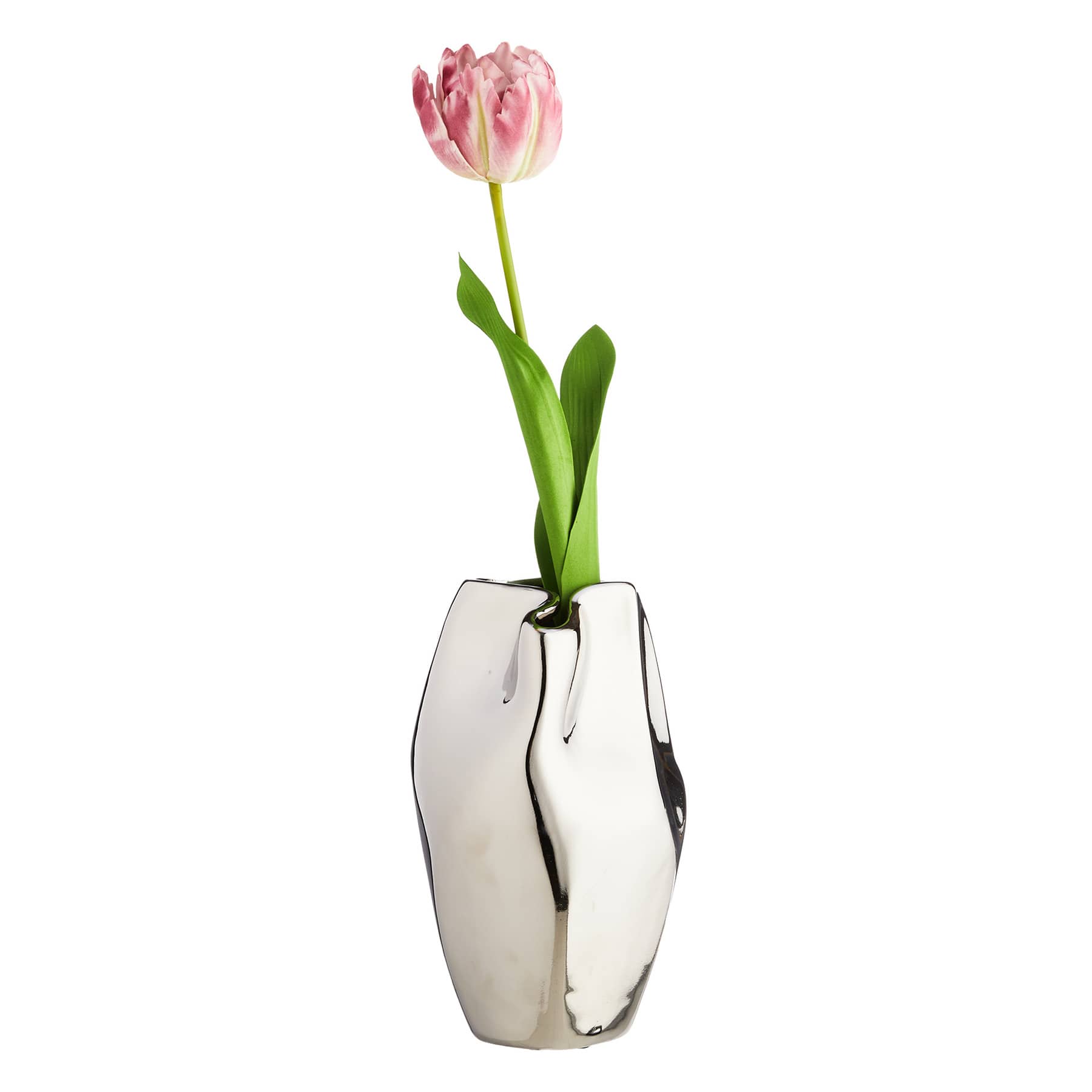 Remi Polished Silver Ceramic Vase, 10"