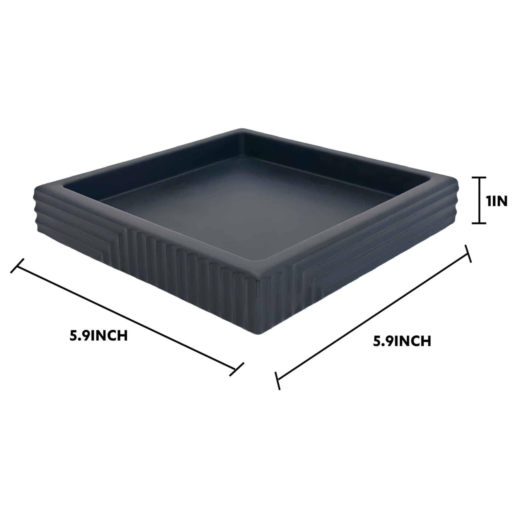Black Geometric Cement Square Trinket Tray, 6"