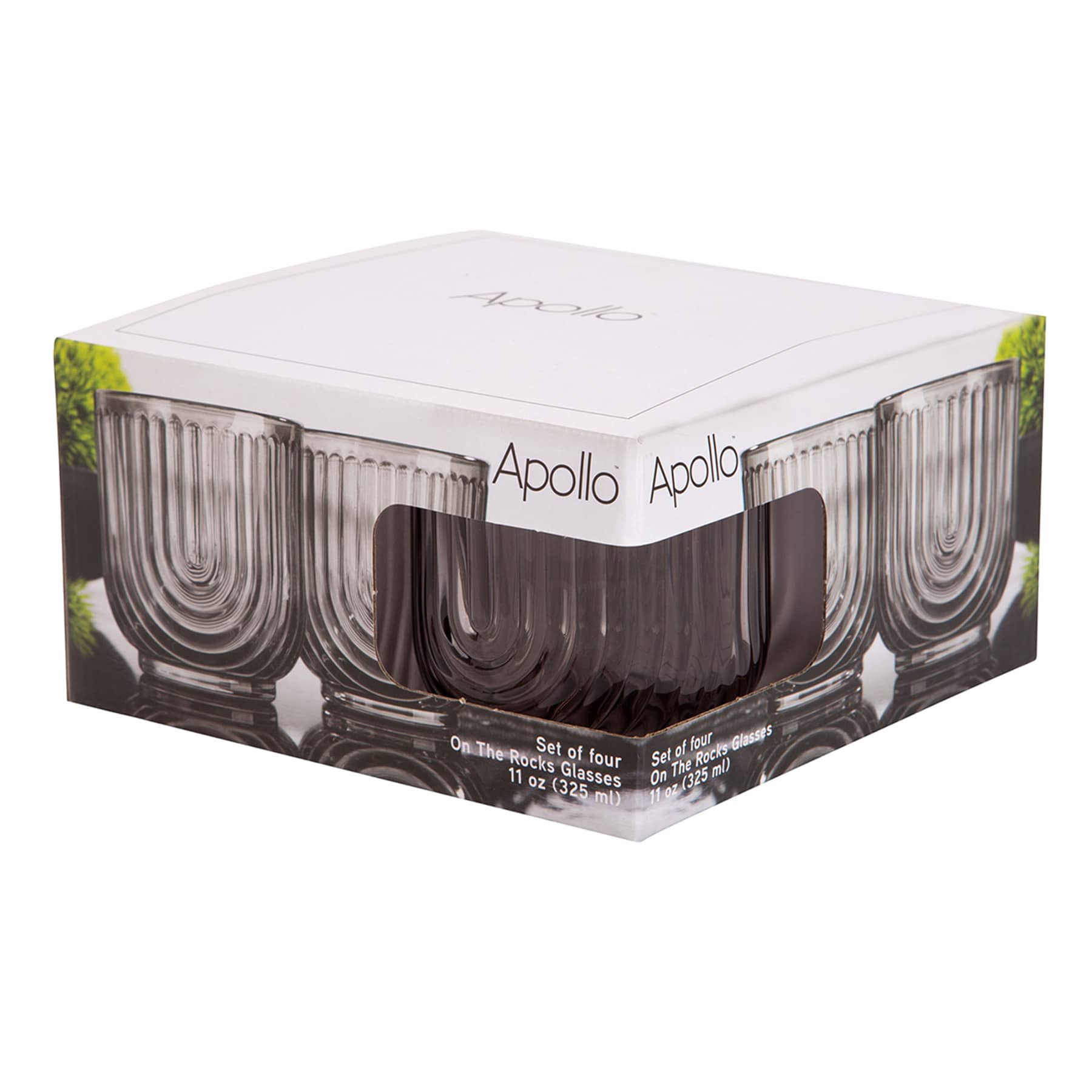 Apollo Set of 4 Smoke Grey Arch Double Old Fashioned Glasses, 11oz
