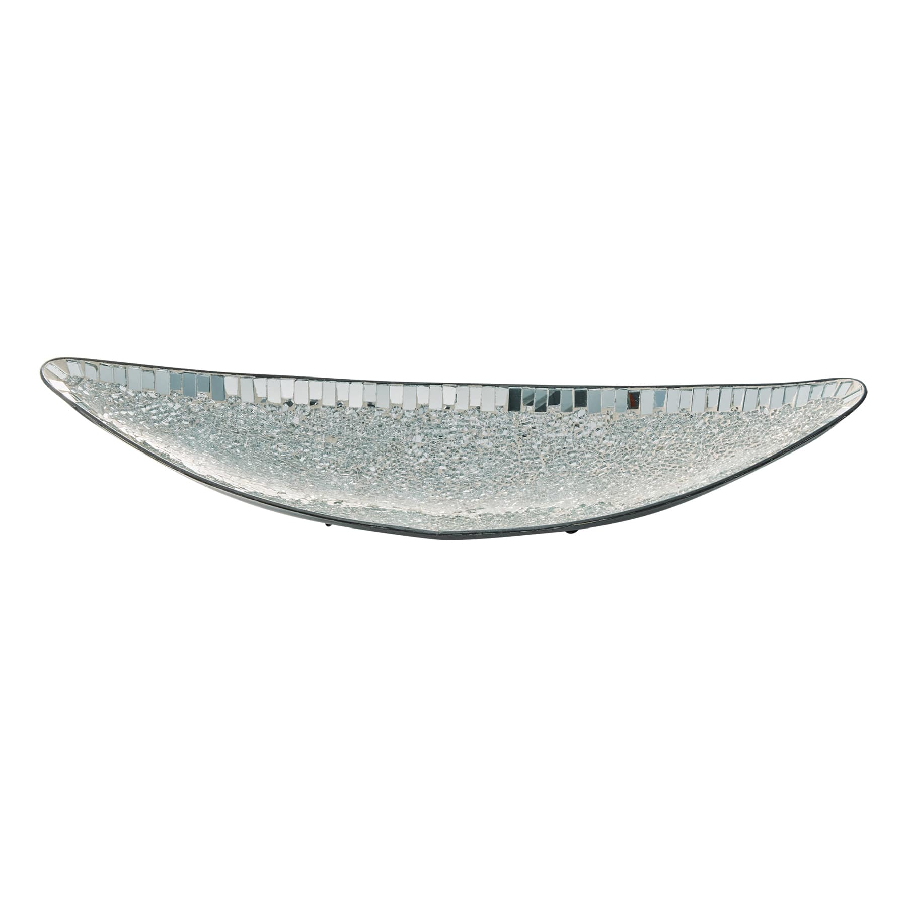 Metal Boat Tray with Crackled Mirror Glass, 23x8
