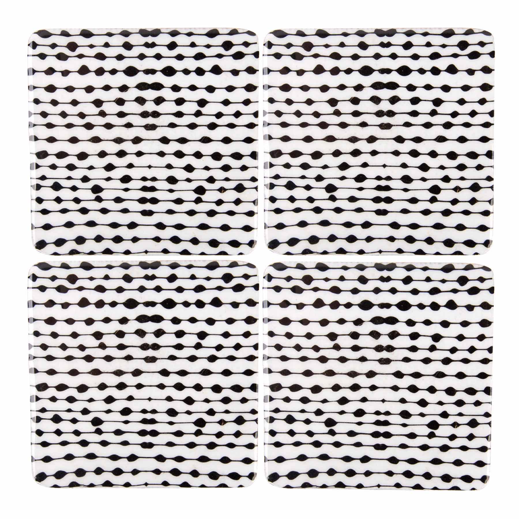 Set of 4 Black & White Dots Square Coasters