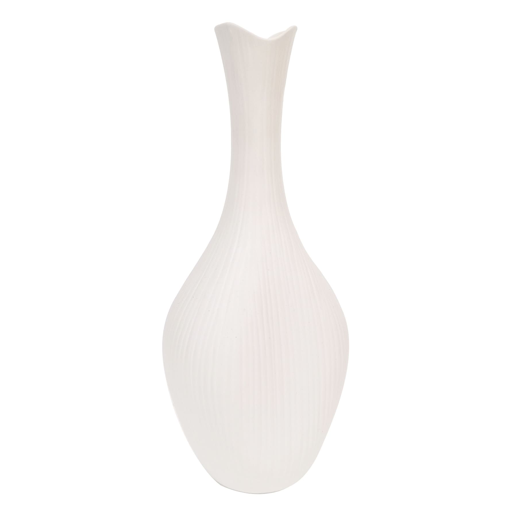 White Long Neck Ceramic Bottle Vase, 10"