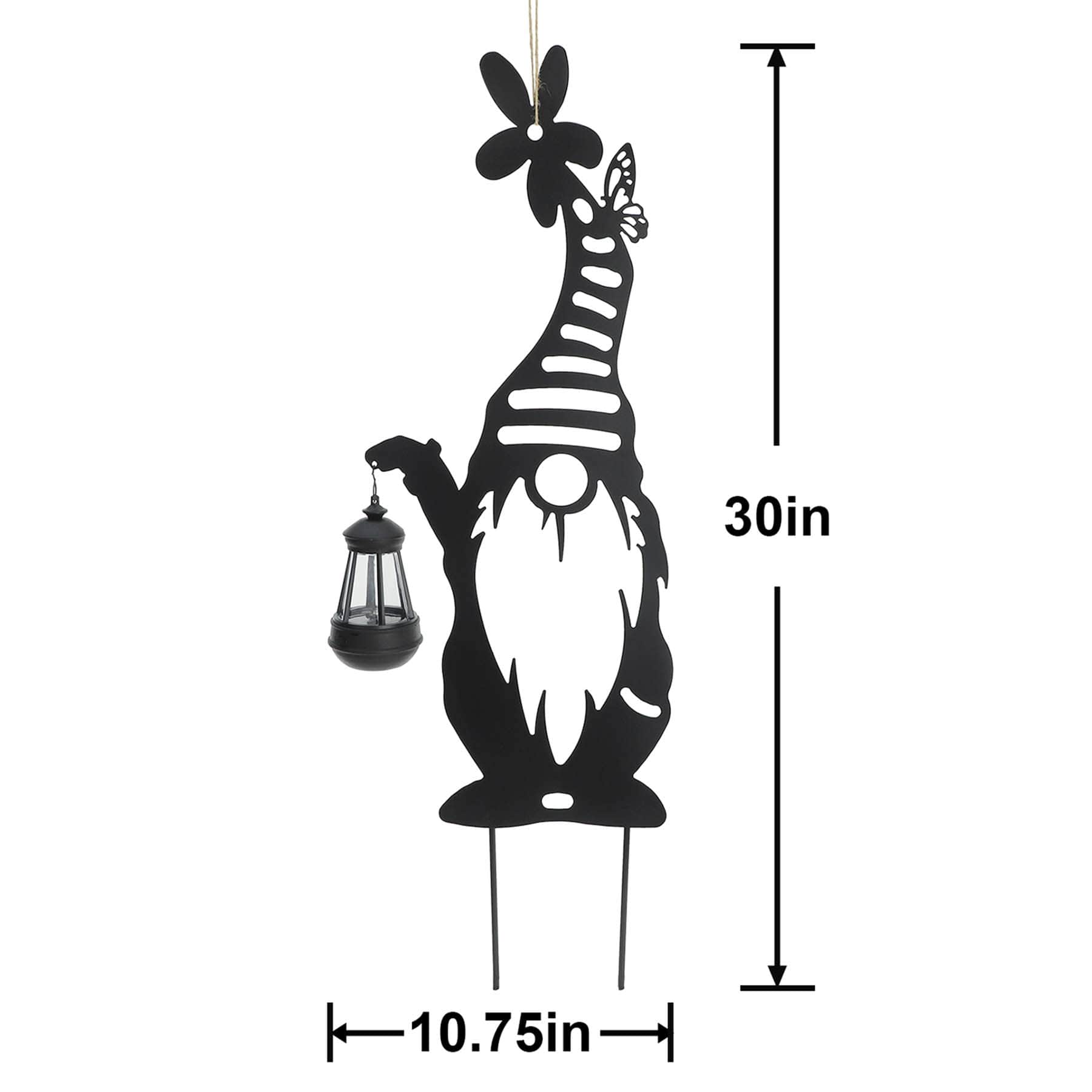 Metal Gnome with Solar Lantern, 30"