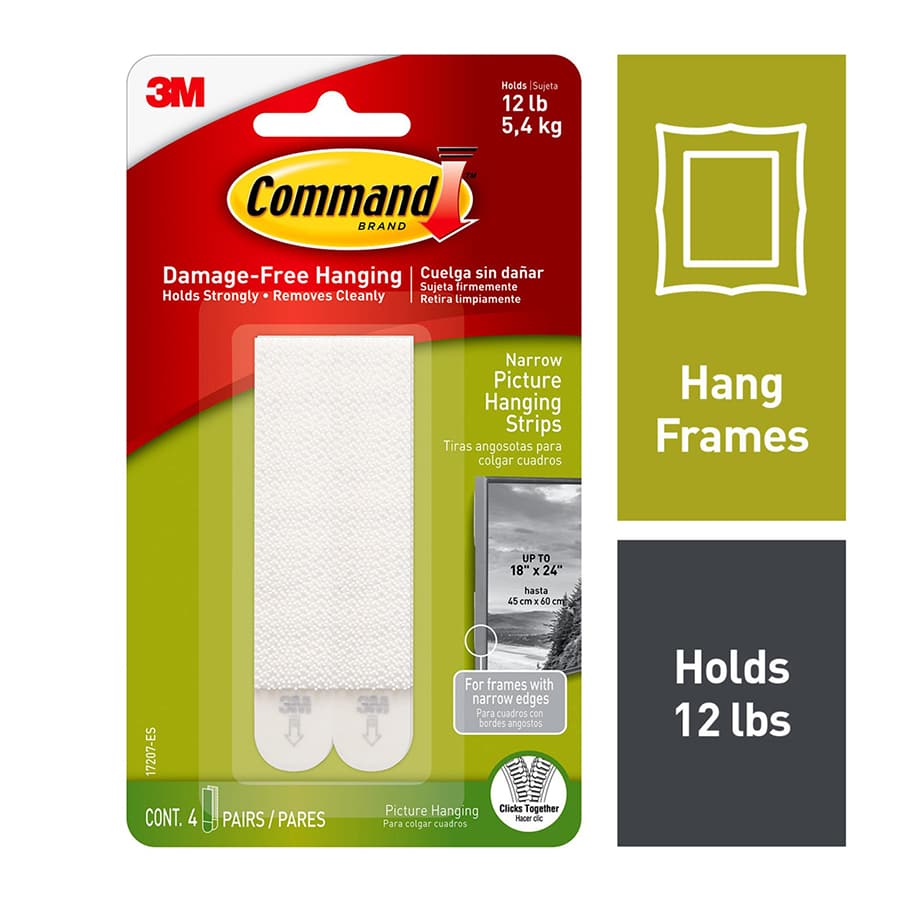 Command? Narrow Picture Hanging Strips, 4-Sets of Strips/Pack, White
