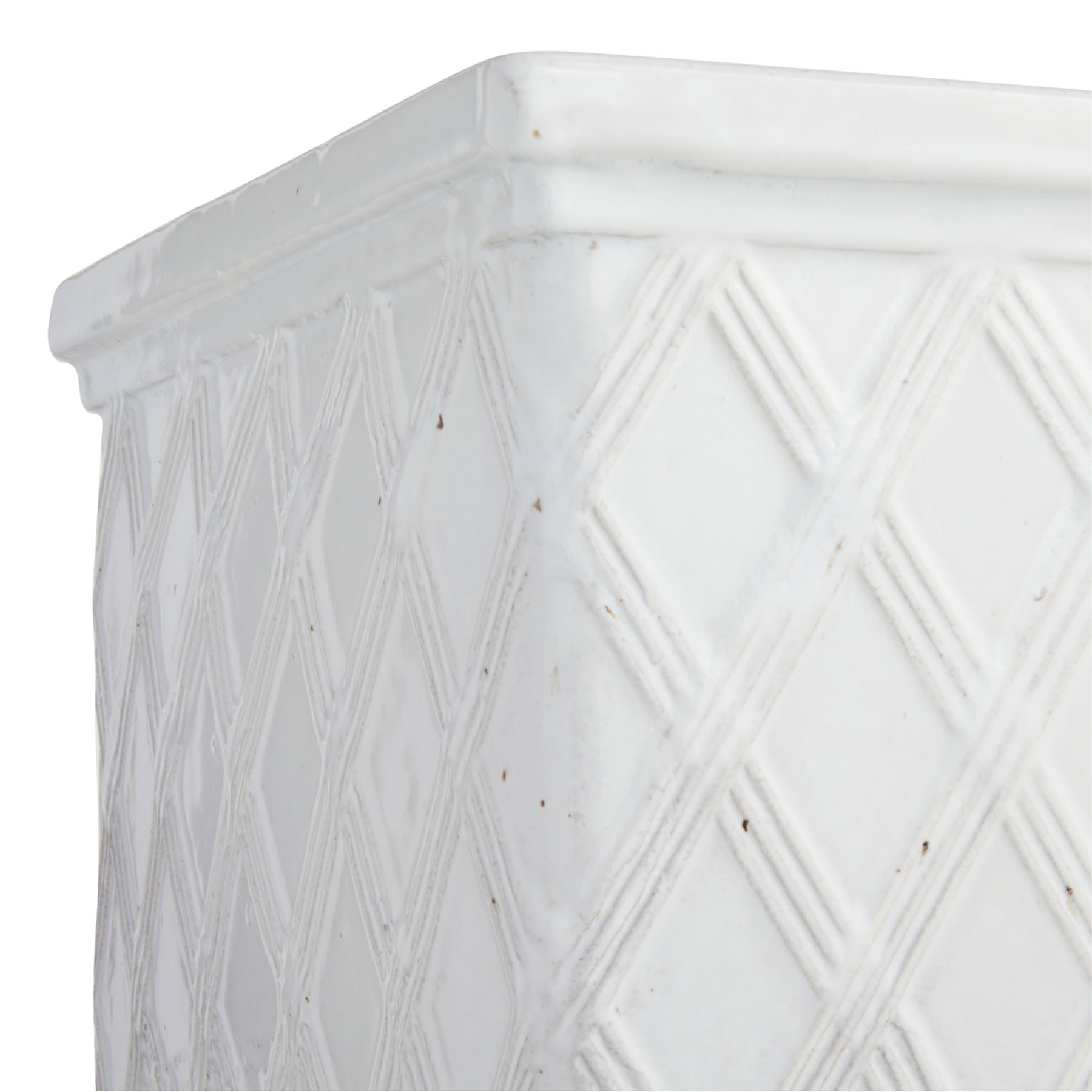 Providence White Lattice Ceramic Square Outdoor Planter, Medium
