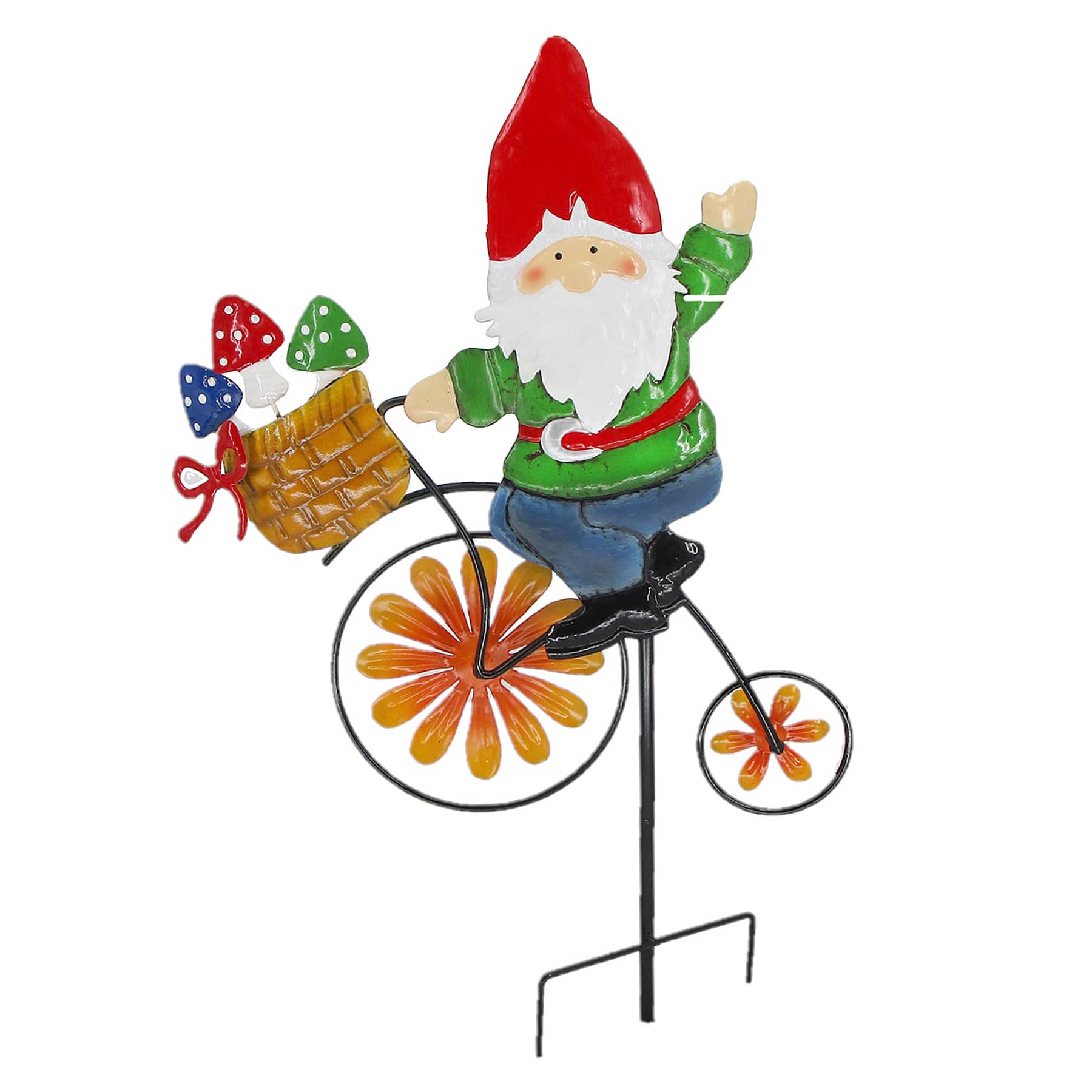 Bike Riding Gnome Spinner Yard Stake, 22"
