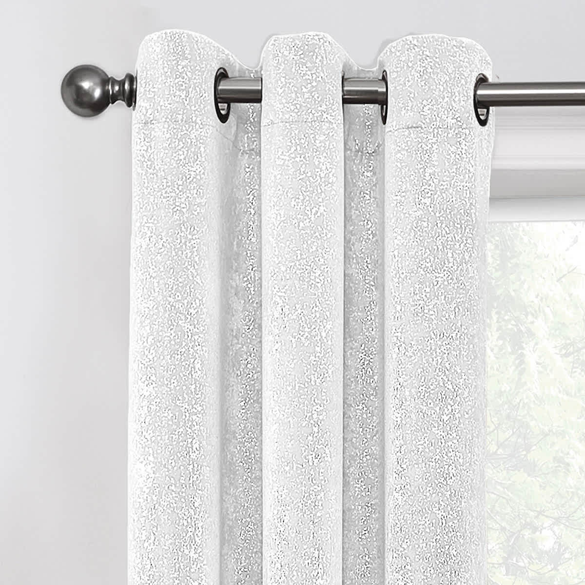 2-Pack Metallic White Blackout Grommet Curtain Panels, 95"