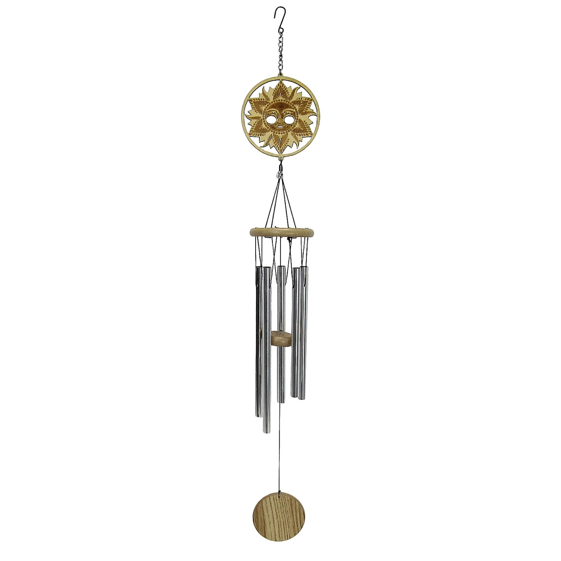 Wooden Sun Face Wind Chime, 34"