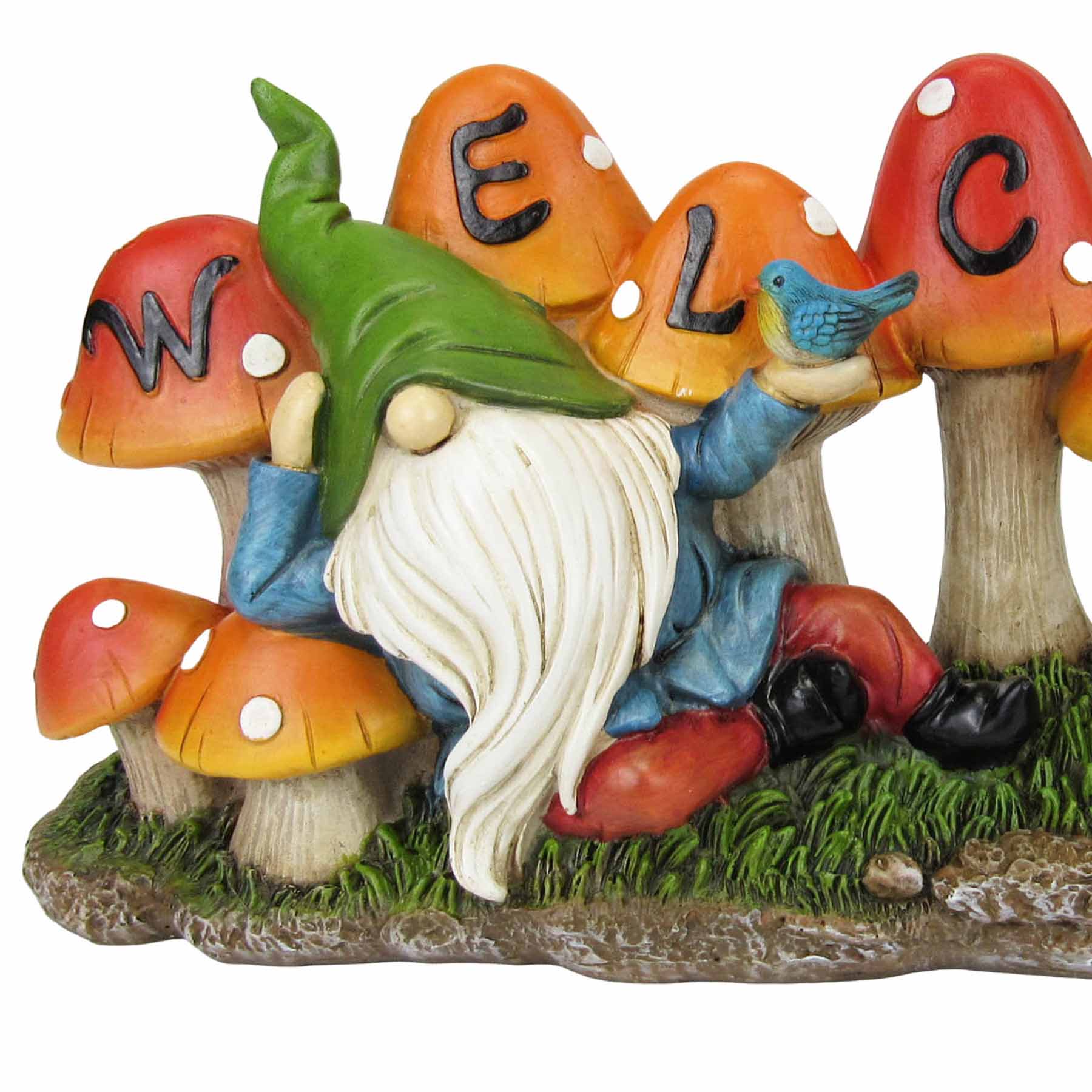 Welcome Mushroom Gnome Outdoor Garden Statue, 12"