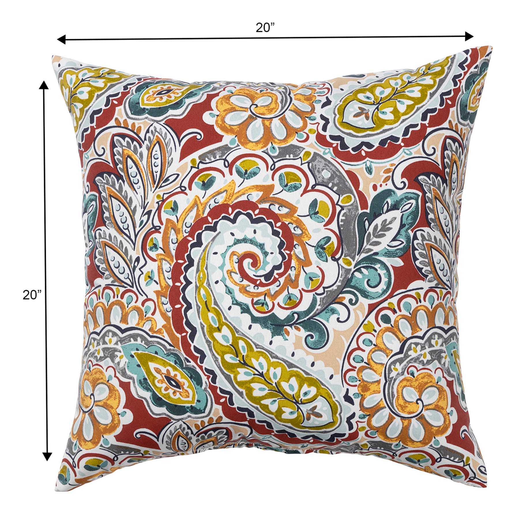 Paisley Chili Oversized Square Outdoor Throw Pillow, 20"