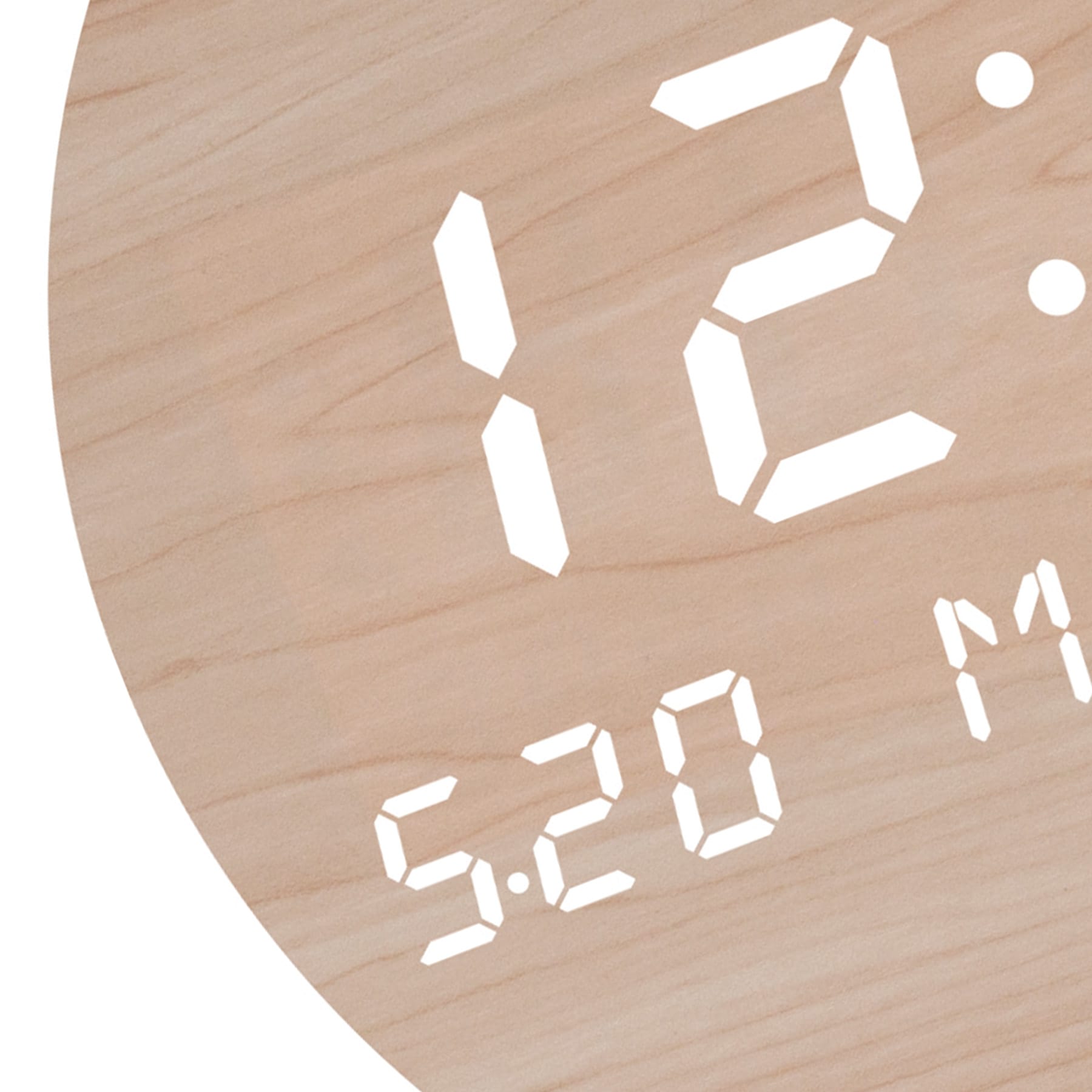 Digital Wooden Round LED Wall Clock, 8"