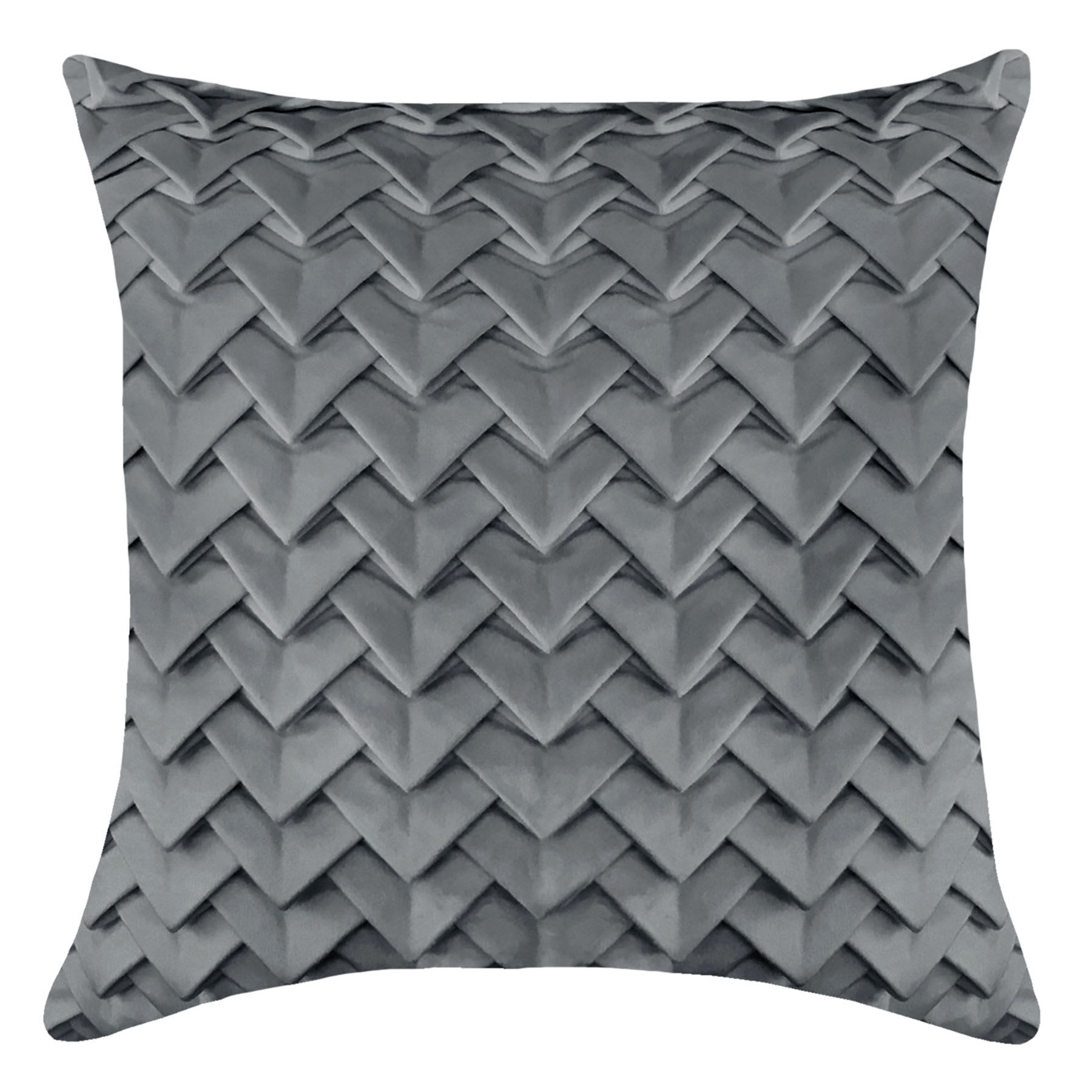 Charcoal Grey Triangle Pleated Velvet Throw Pillow, 18"