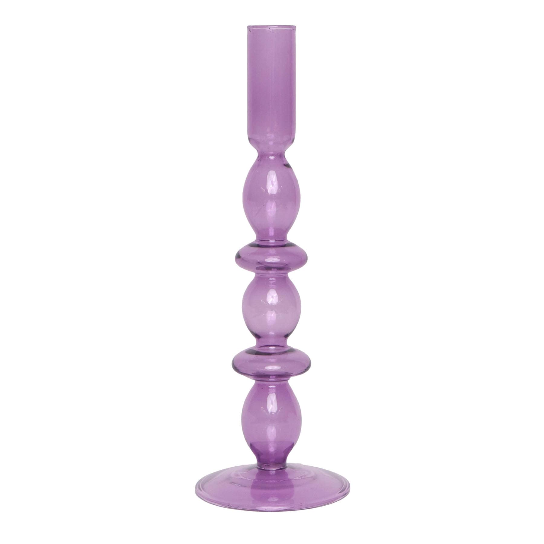 Purple Bubble Glass Taper Candle Holder, 10"