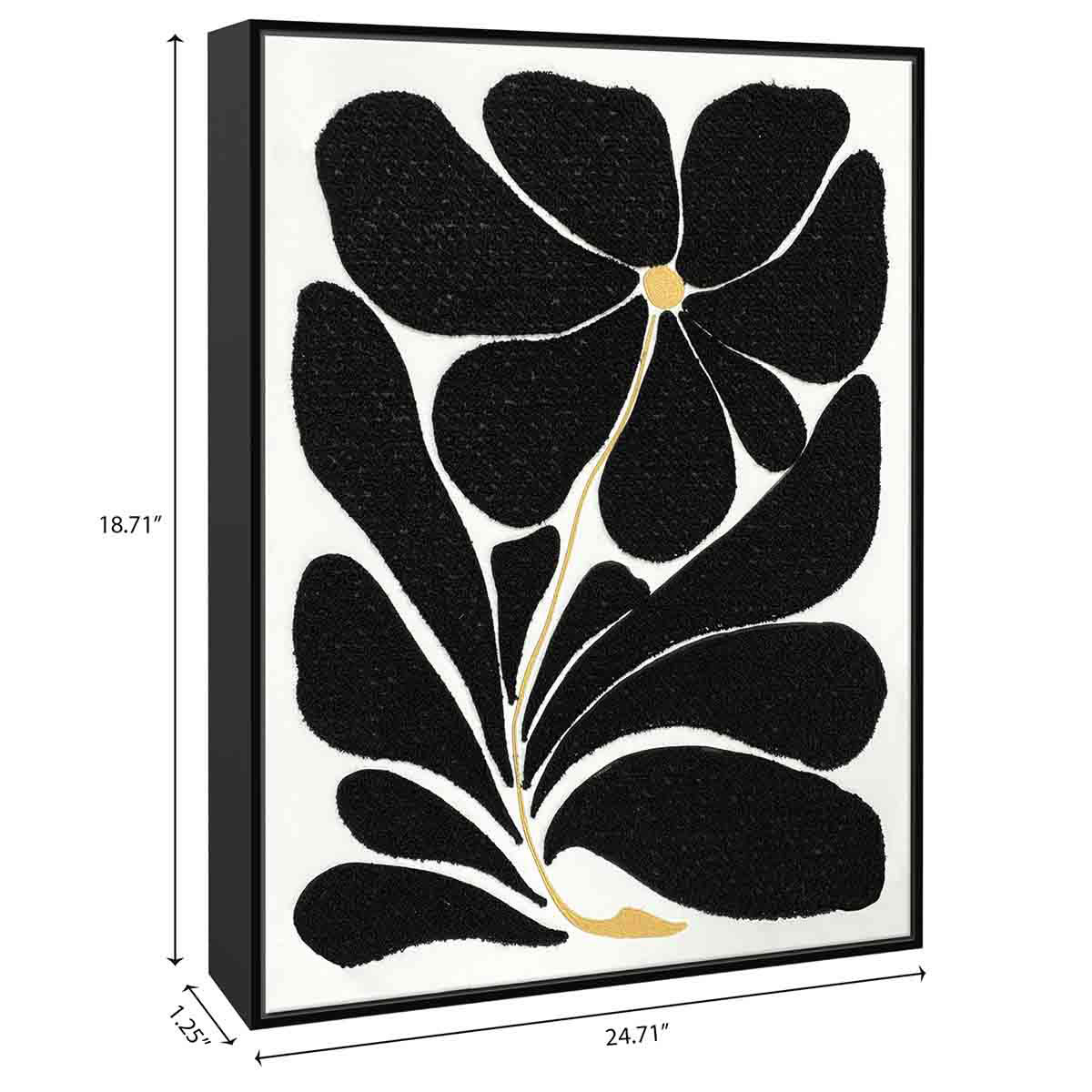 Framed Black Floral Embroidered Canvas Wall Art, 19x25