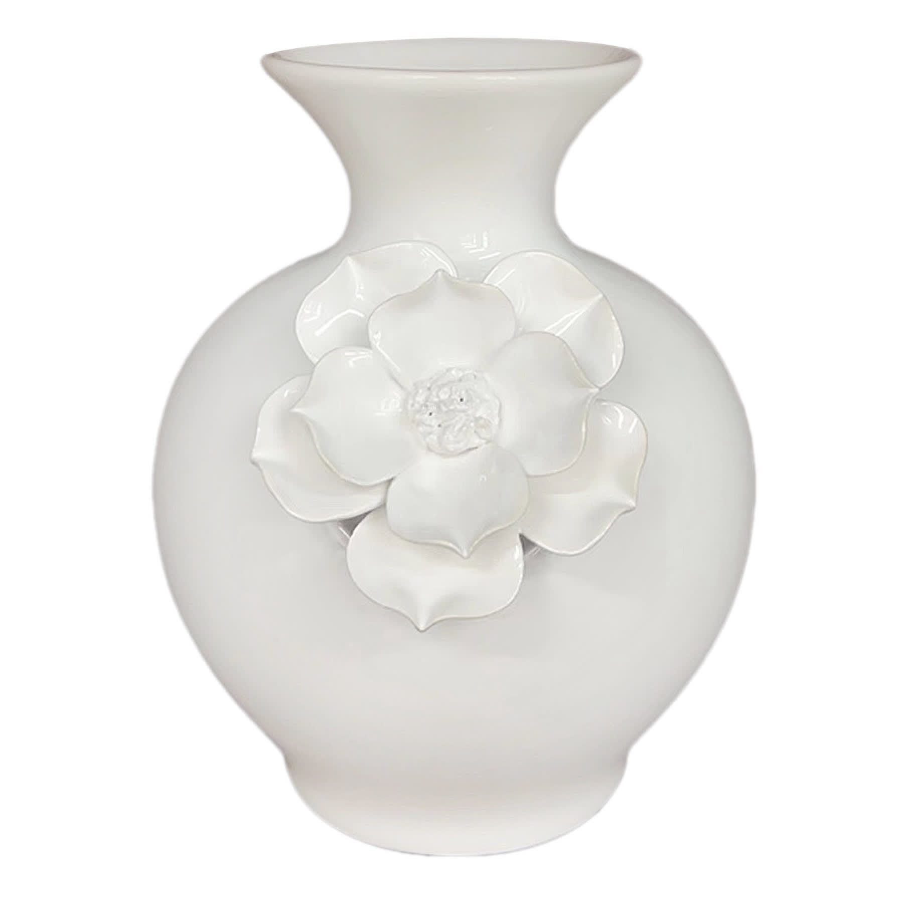 Providence White 3D Floral Ceramic Vase, 6.5"