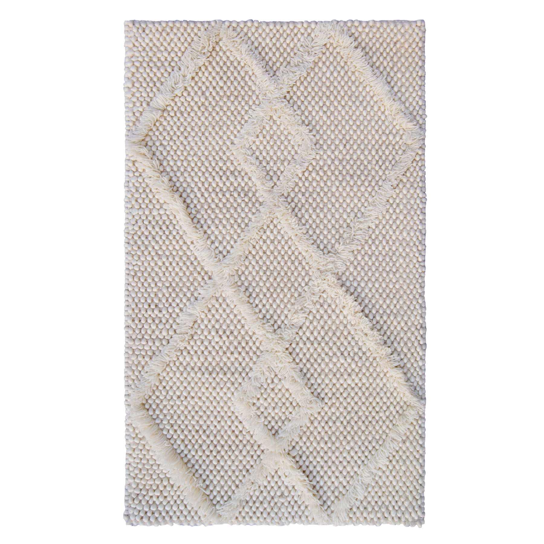 (A514) Found & Fable Ivory Diamond Patterned Wool Accent Rug, 27x45