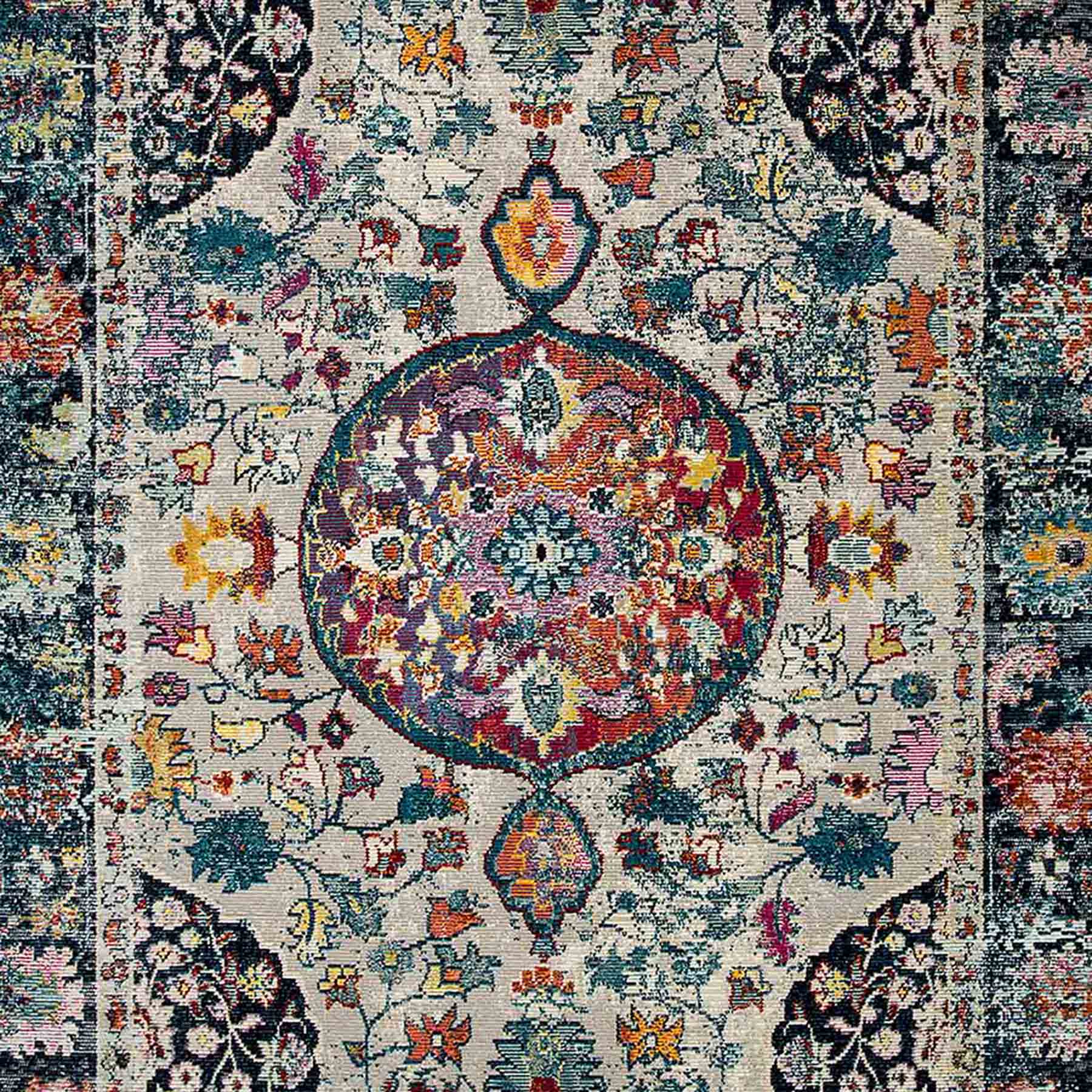 (B518) Luna Medallion Multicolor Fringe Area Rug, 7x9