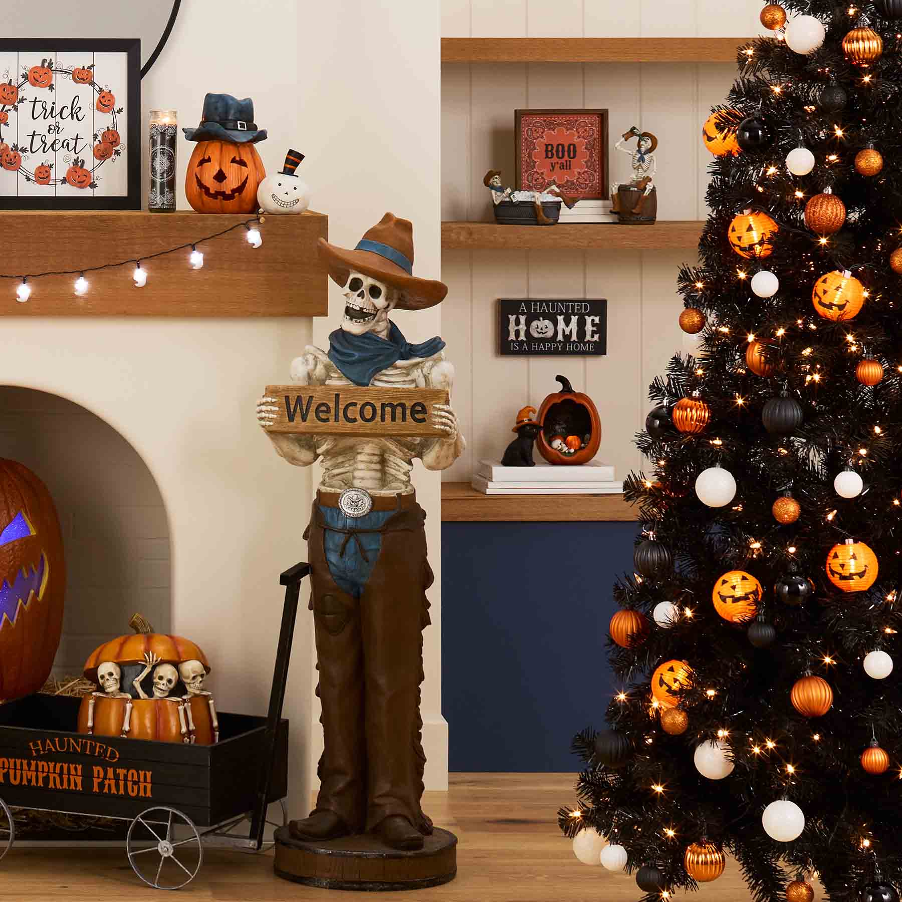 Happy Haunting Skeleton Trio in Pumpkin, 13"