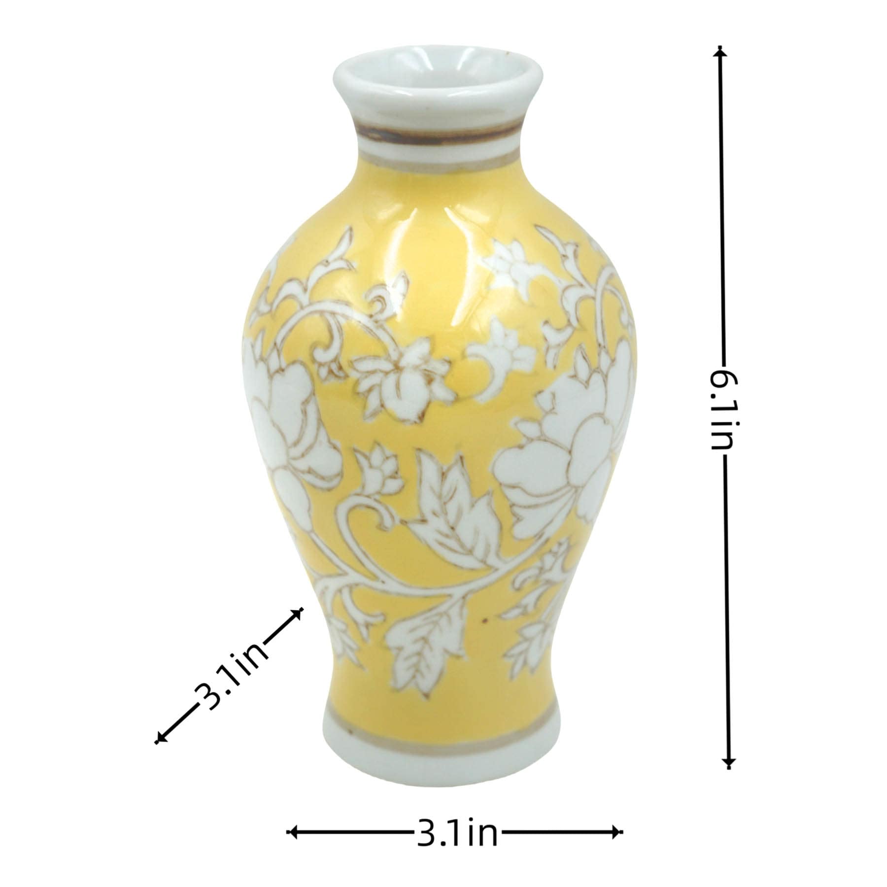 Yellow Chinoiserie Porcelain Vase, 6"