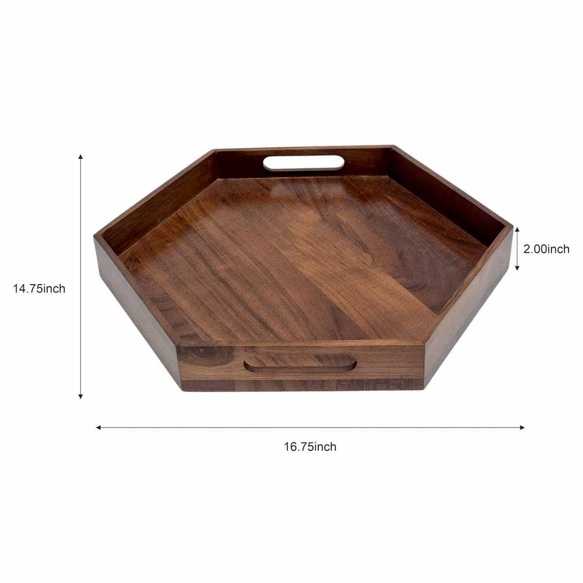 Large Hexagon Acacia Wood Tray, 17x15