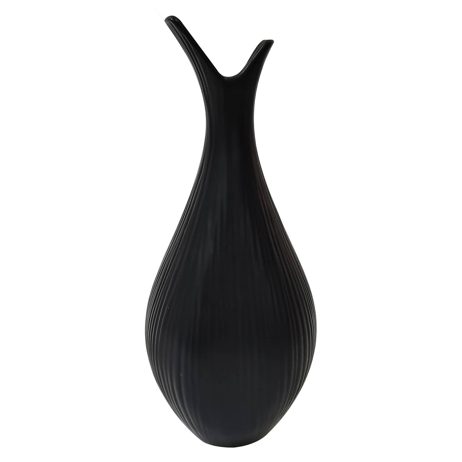 Black Long Neck Ceramic Bottle Vase, 10"