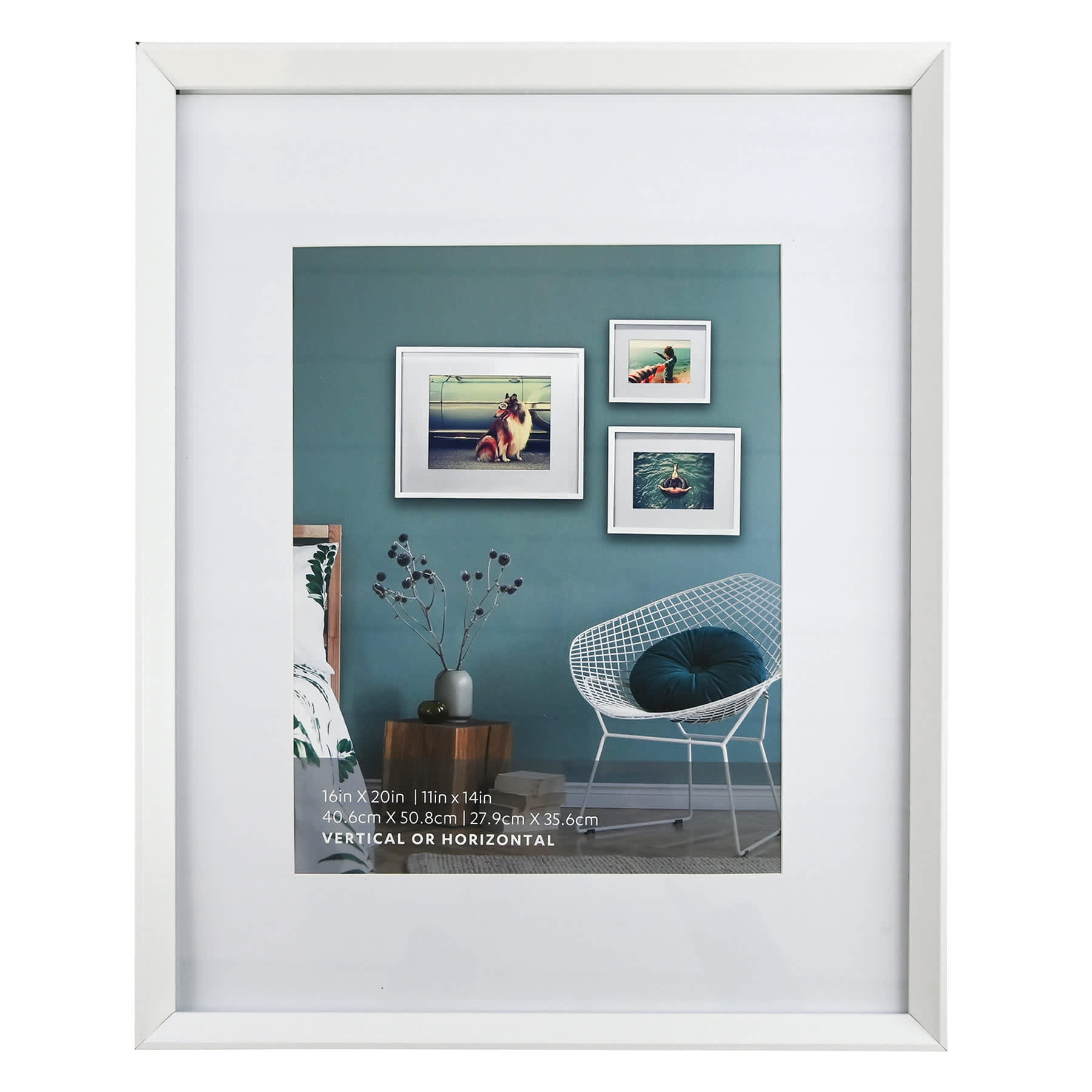 16x20 Matted to 11x14 Wall Frame, White
