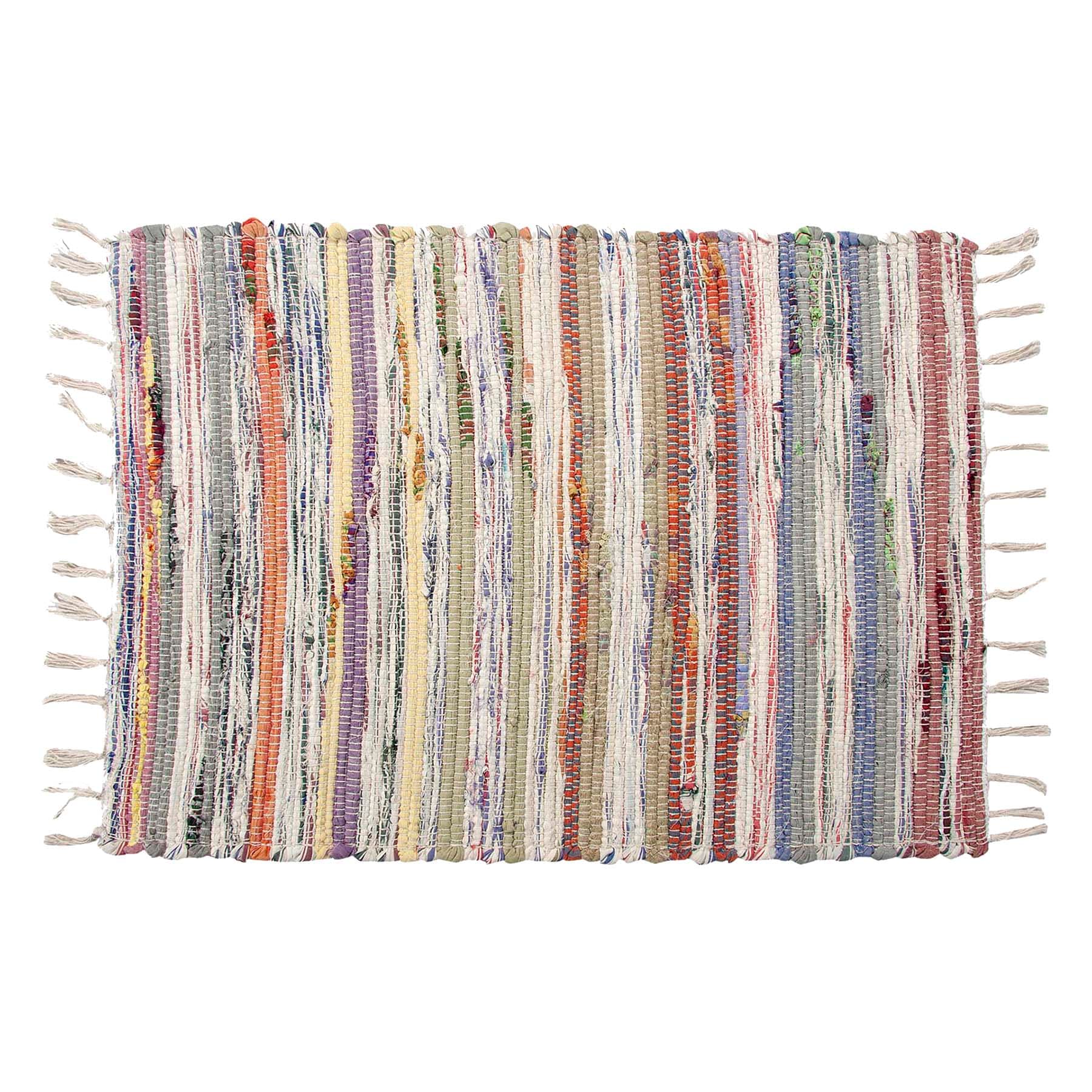Multicolored Pastel Chindi Fringe Accent Rug, 20x30