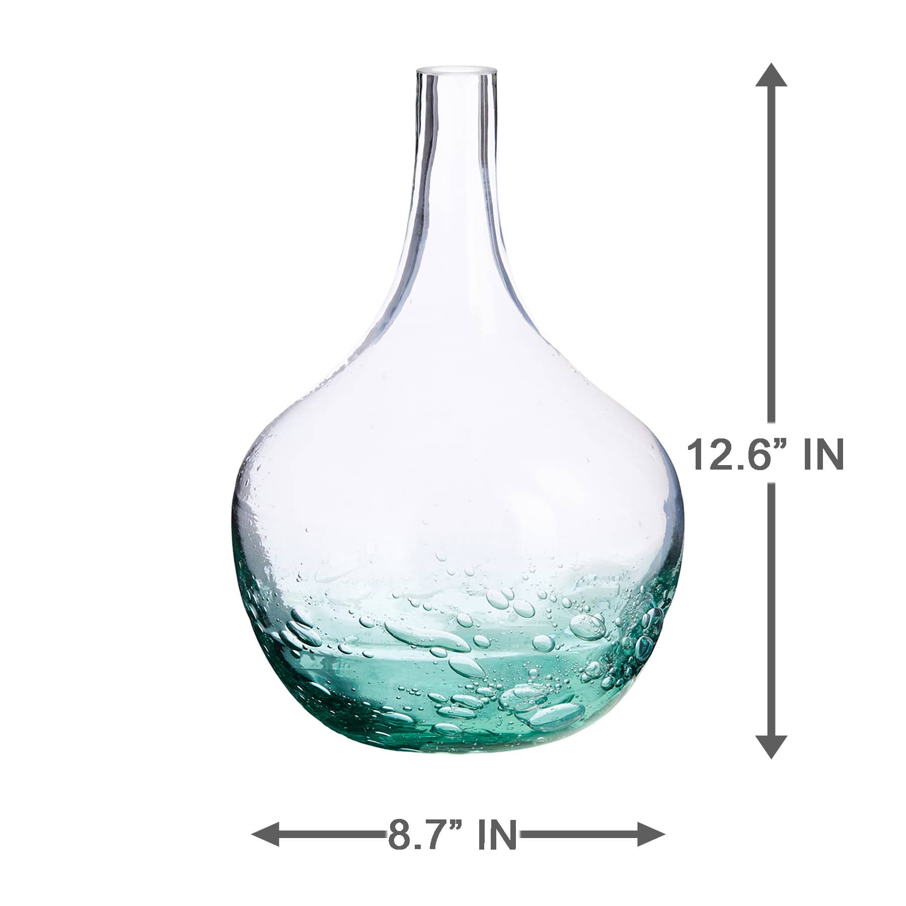 Clear Glass Vase with Aqua Bubbles, 13"