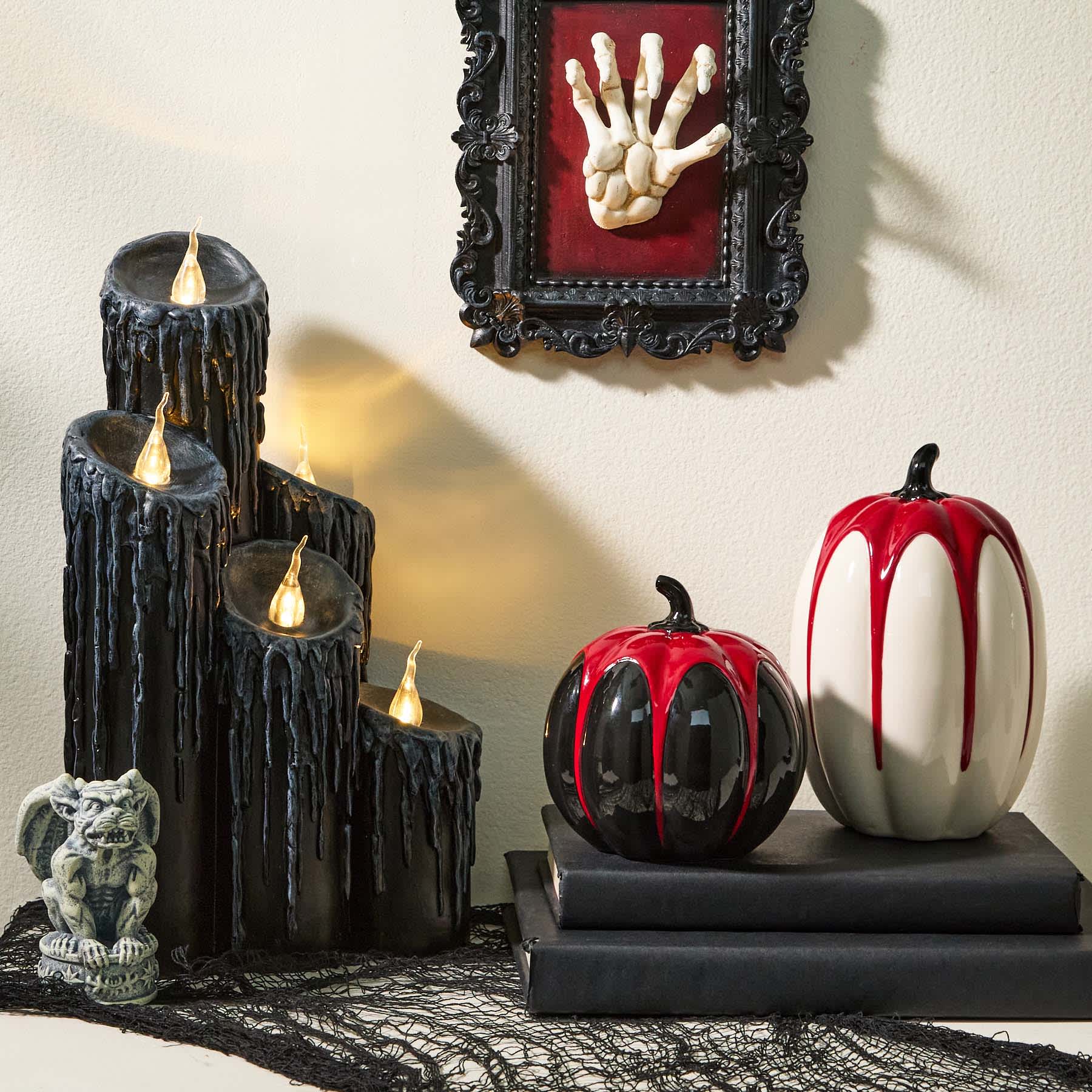 Midnight Shadows Black Candle Cluster with Lights, 15"