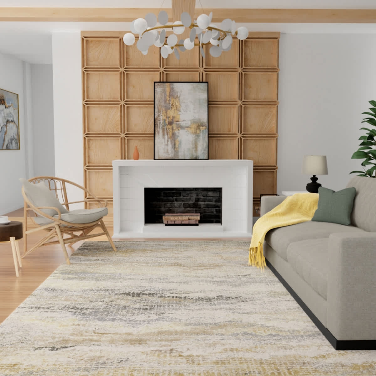 (B697) Crosby St. Driftway Gold Woven Accent Rug, 3x5