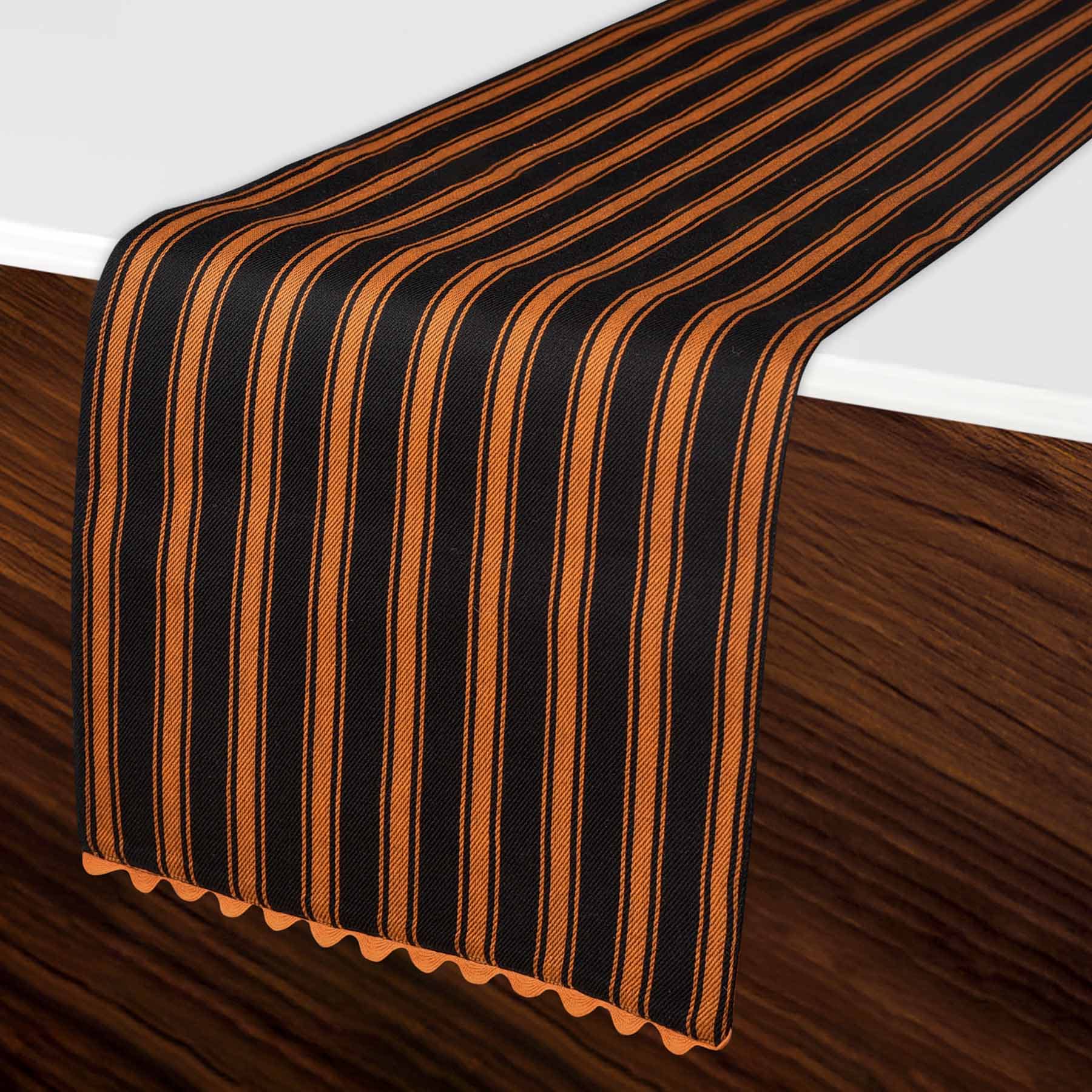Black & Orange Ticking Stripe Table Runner, 13x72