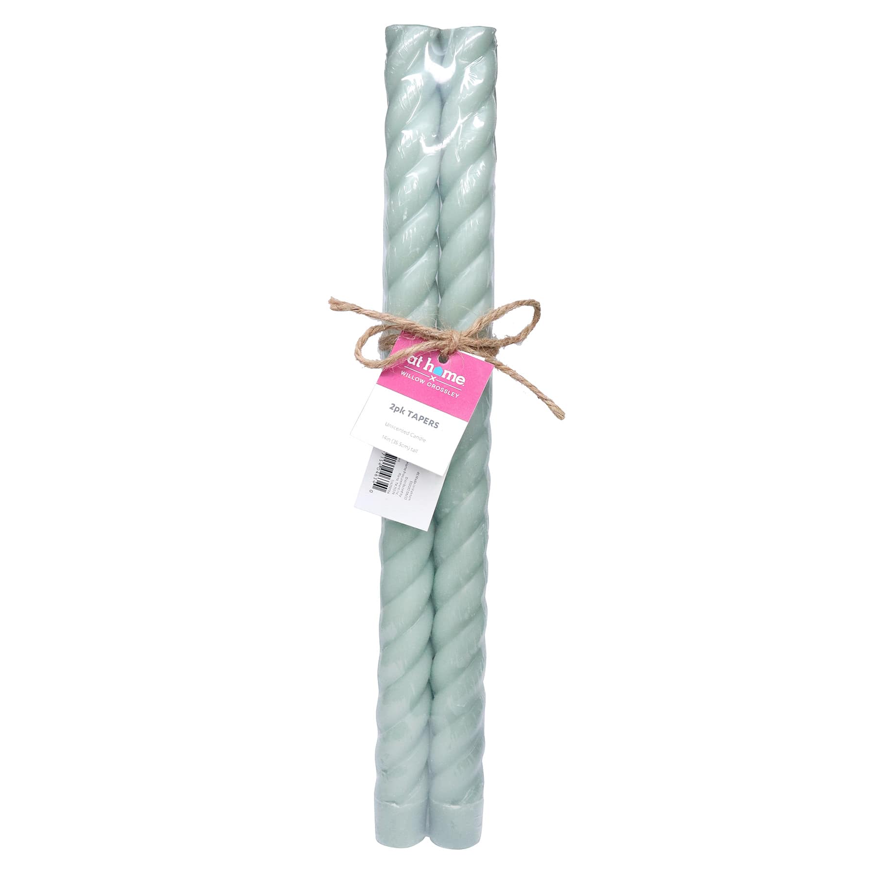 Willow Crossley 2-Pack Green Unscented Twisted Taper Candles, 14"