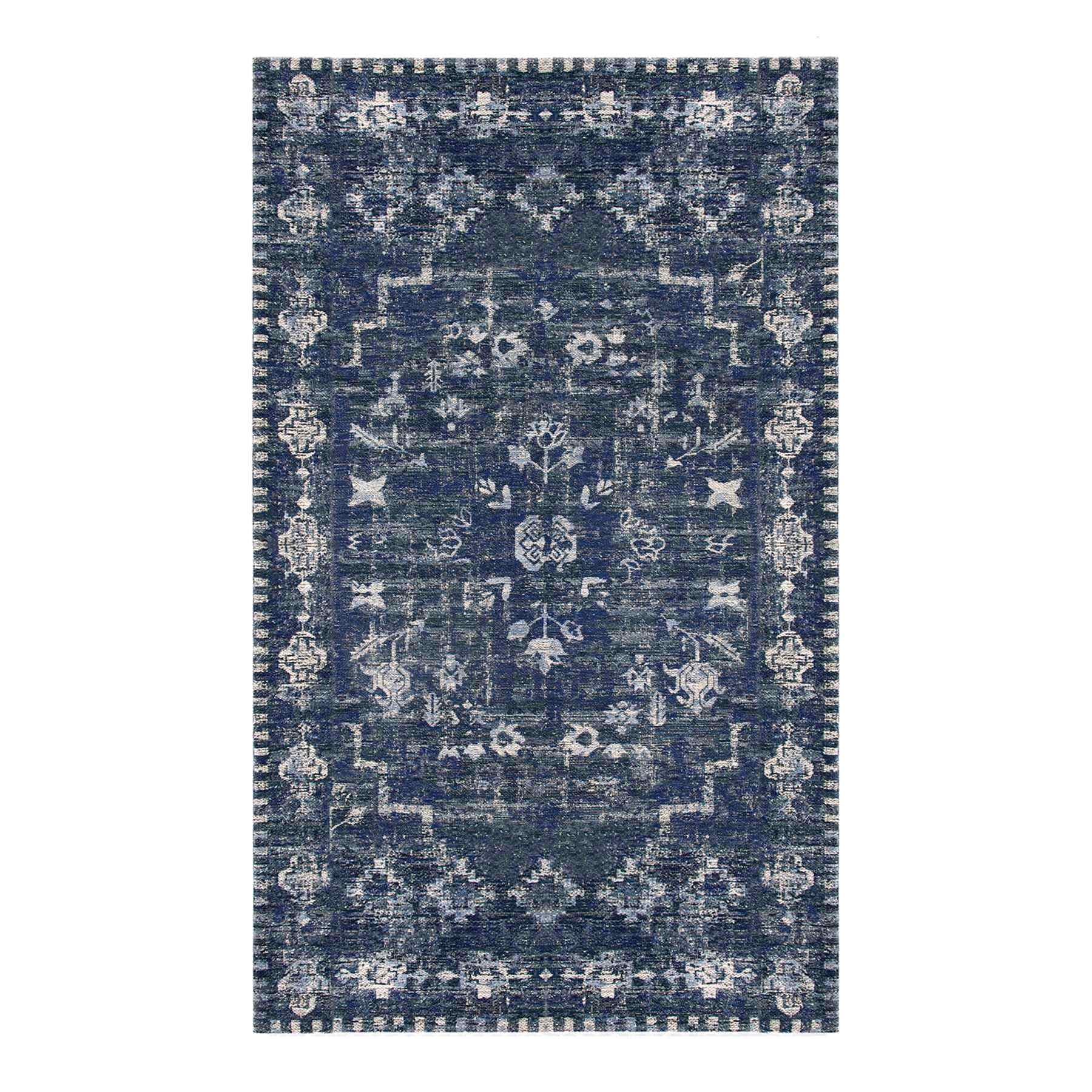 (B823) Teagan Navy Blue Floral Flatweave Accent Rug, 3x5