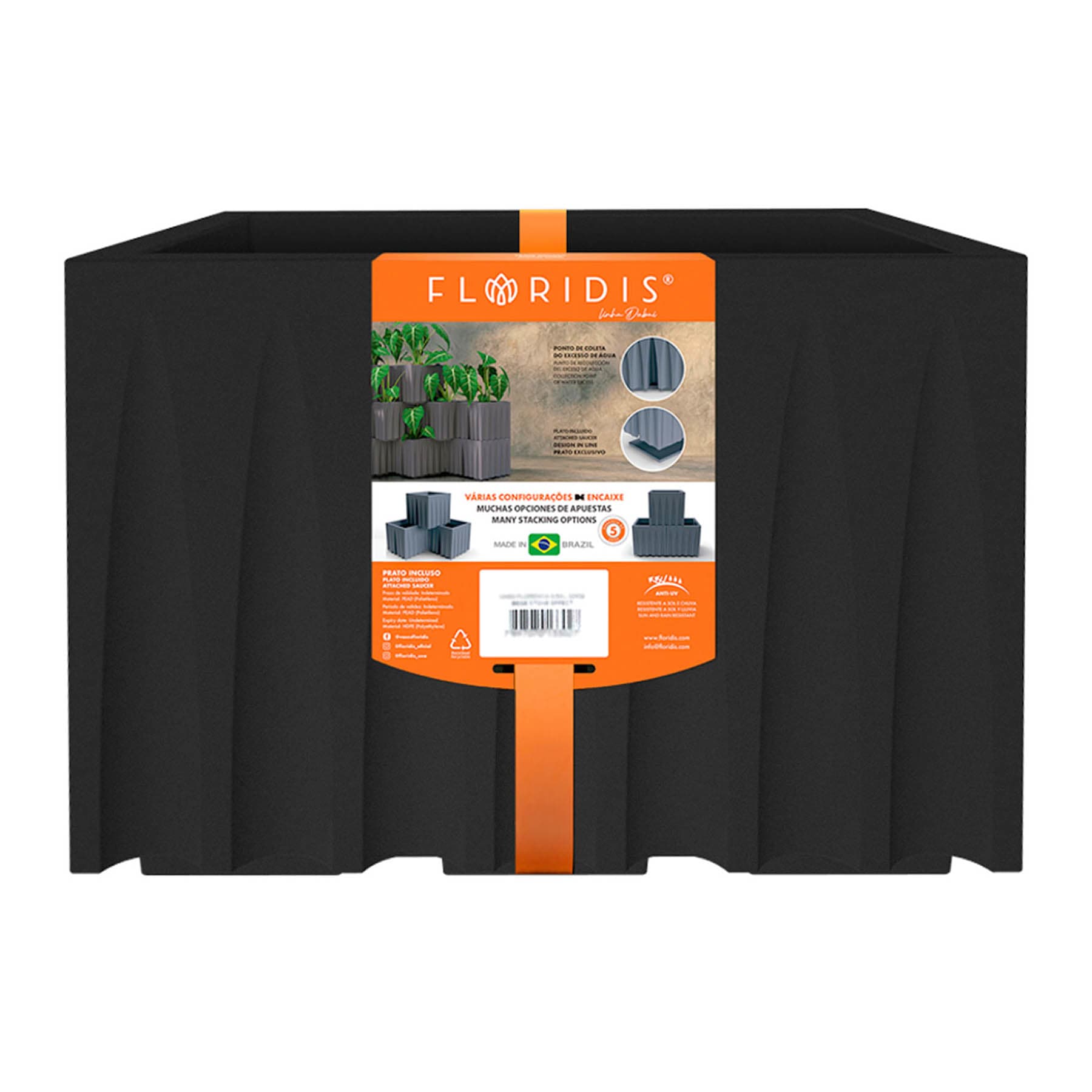 Dubai Black Rectangular Outdoor Planter, 16"