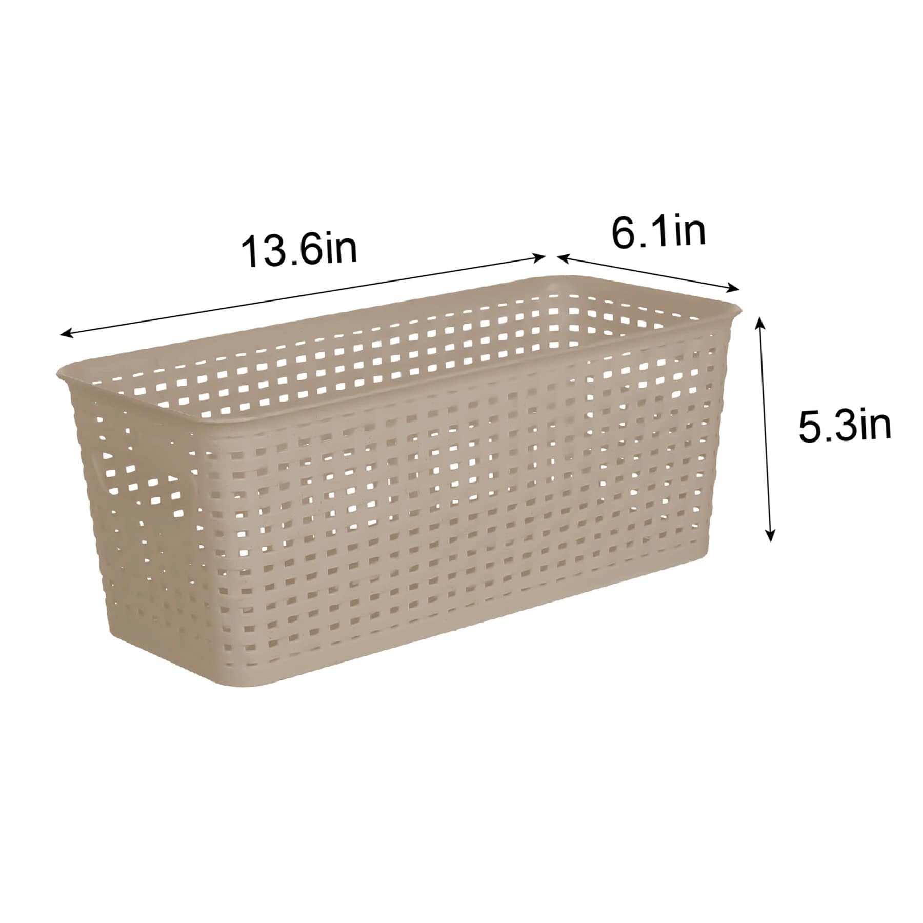 Dark Beige Rectangle Narrow Crossover Weave Storage Basket, 5l